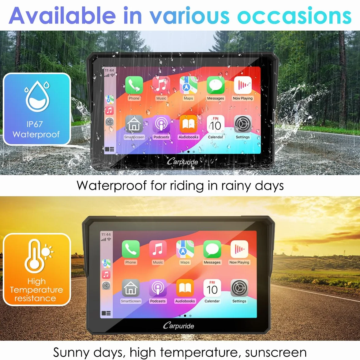 Carpuride W702B Pantalla GPS Carplay para Motocicleta 7 Pulgadas Impermeable Bluetooth