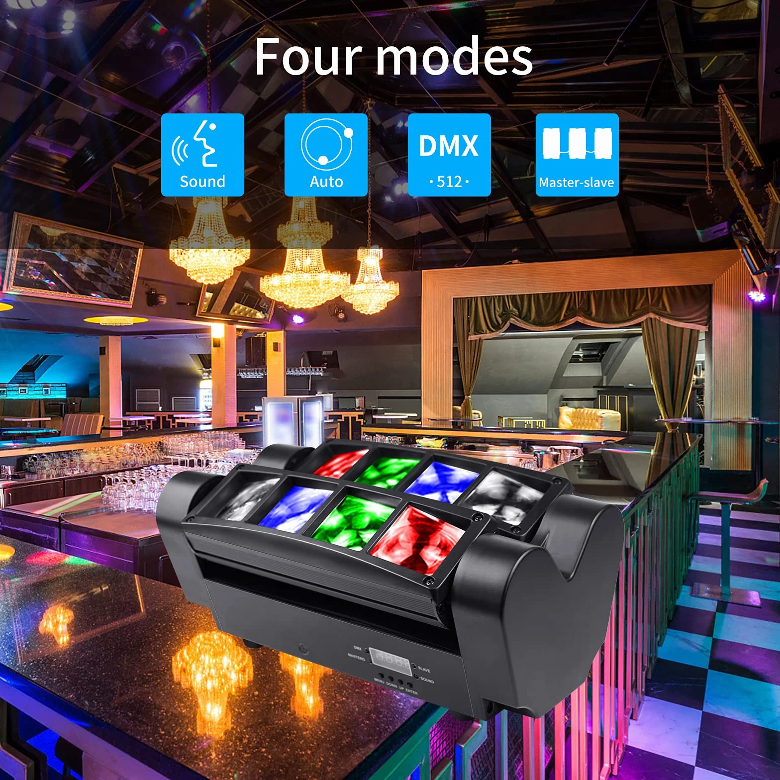 BETOPPER Cabeza Móvil LED DJ, Foco de Iluminación RGBW 8x3W, Control DMX/Auto/Sonido - Para Escenarios, Bares, Discotecas, Hogar - Efectos de Luz Estroboscópica y Spider Flash (2)