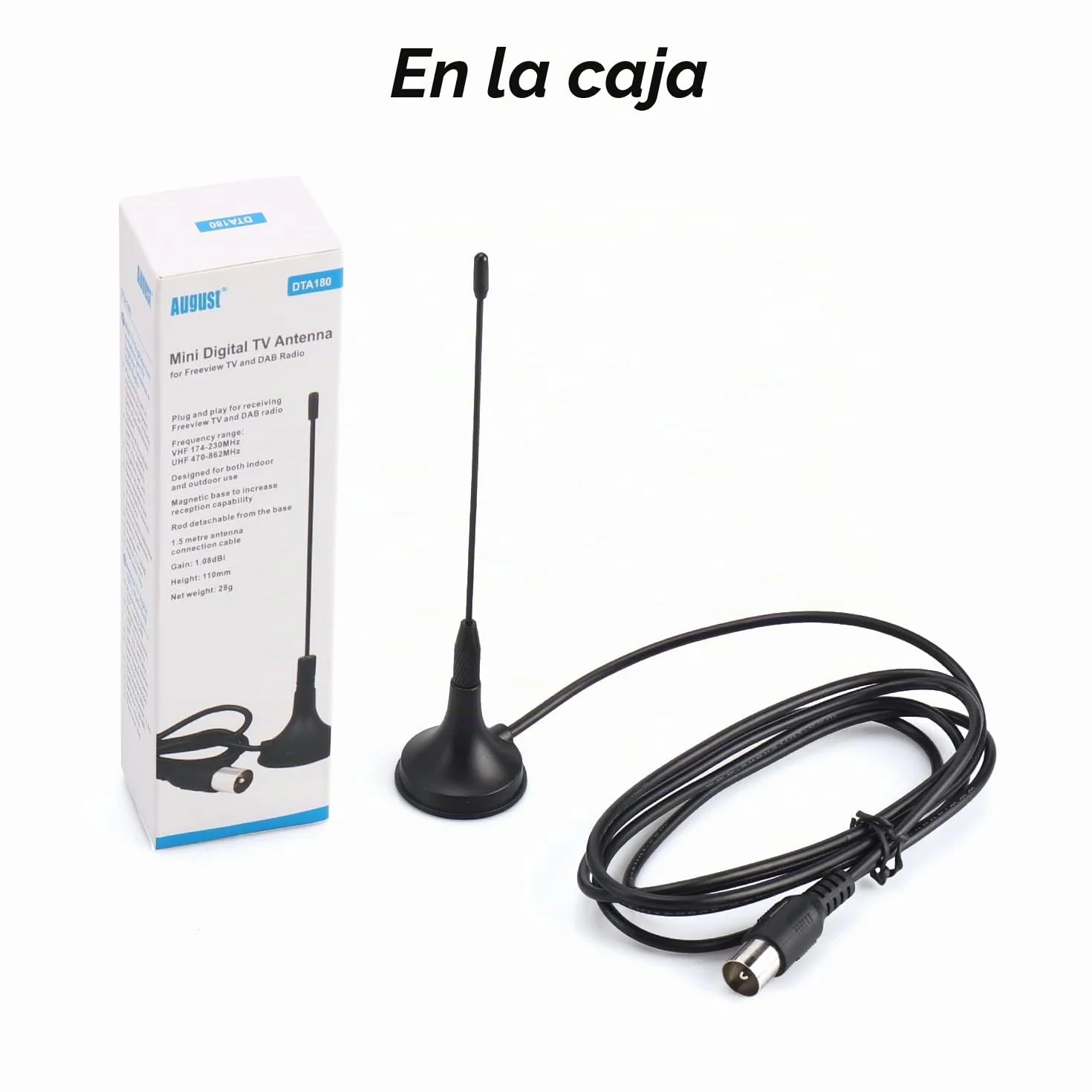 August DTA180 Antena TDT Portátil Interior Exterior con Base Magnética para DVB-T y DAB