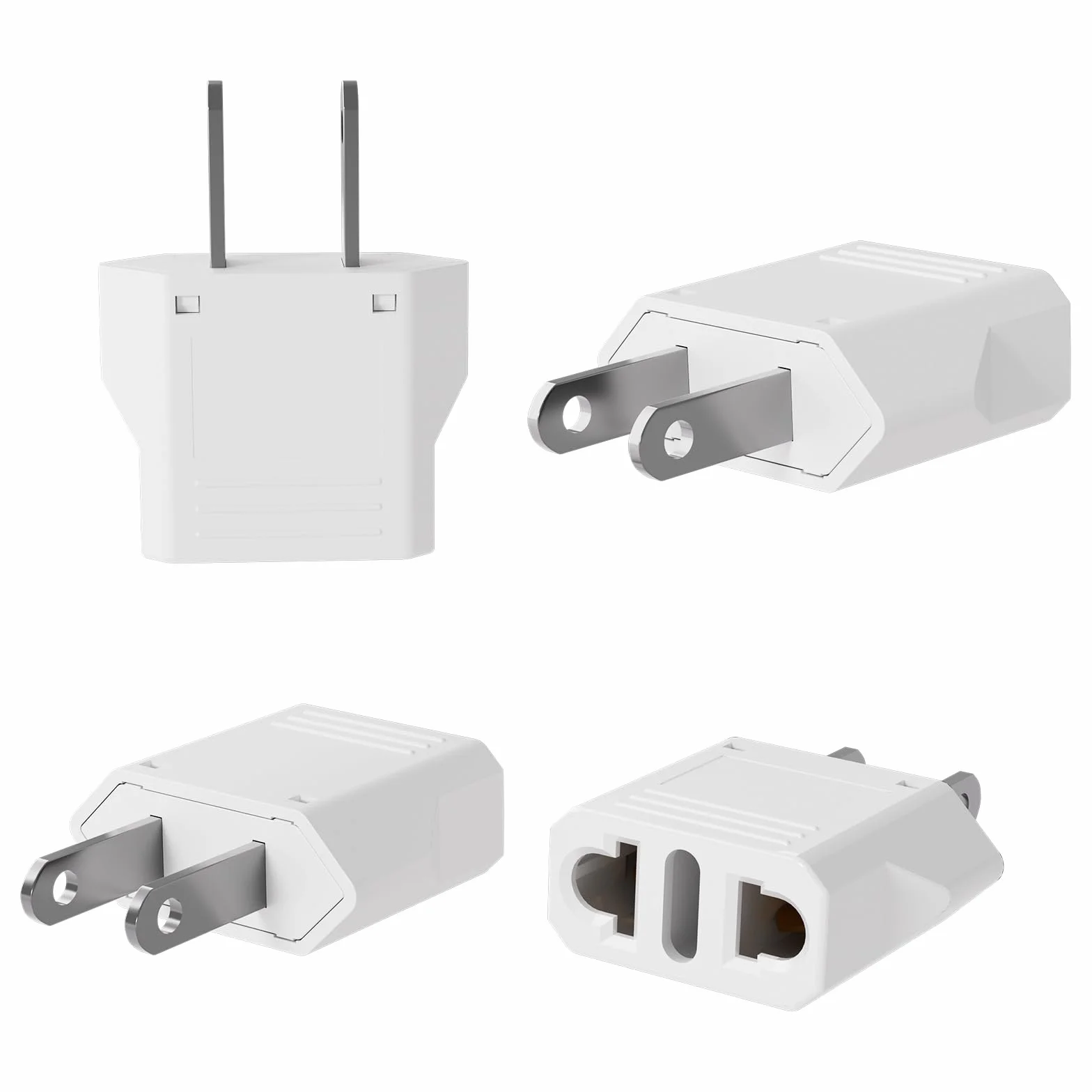 GRIFEMA Adaptador Enchufe USA Tipo A 4 Piezas, Adaptador de Viaje para Clavijas Tipo C/E/F/L/A/N, 6A 250V