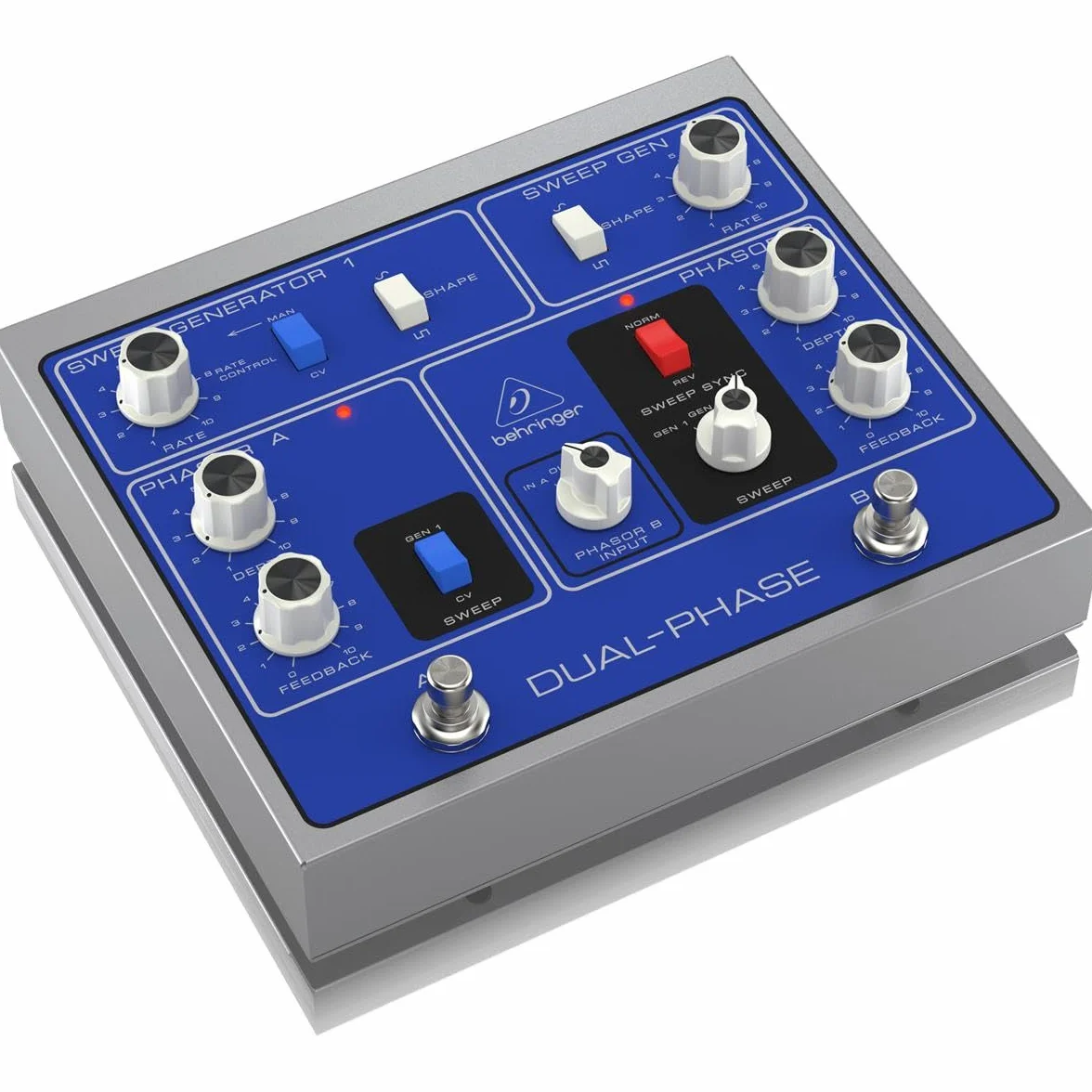 Behringer DUAL-PHASE Dual Analog Phase Shifter Pedal with 12 Opto-Couplers, External 9–12V DC Power Required (Not Included)
