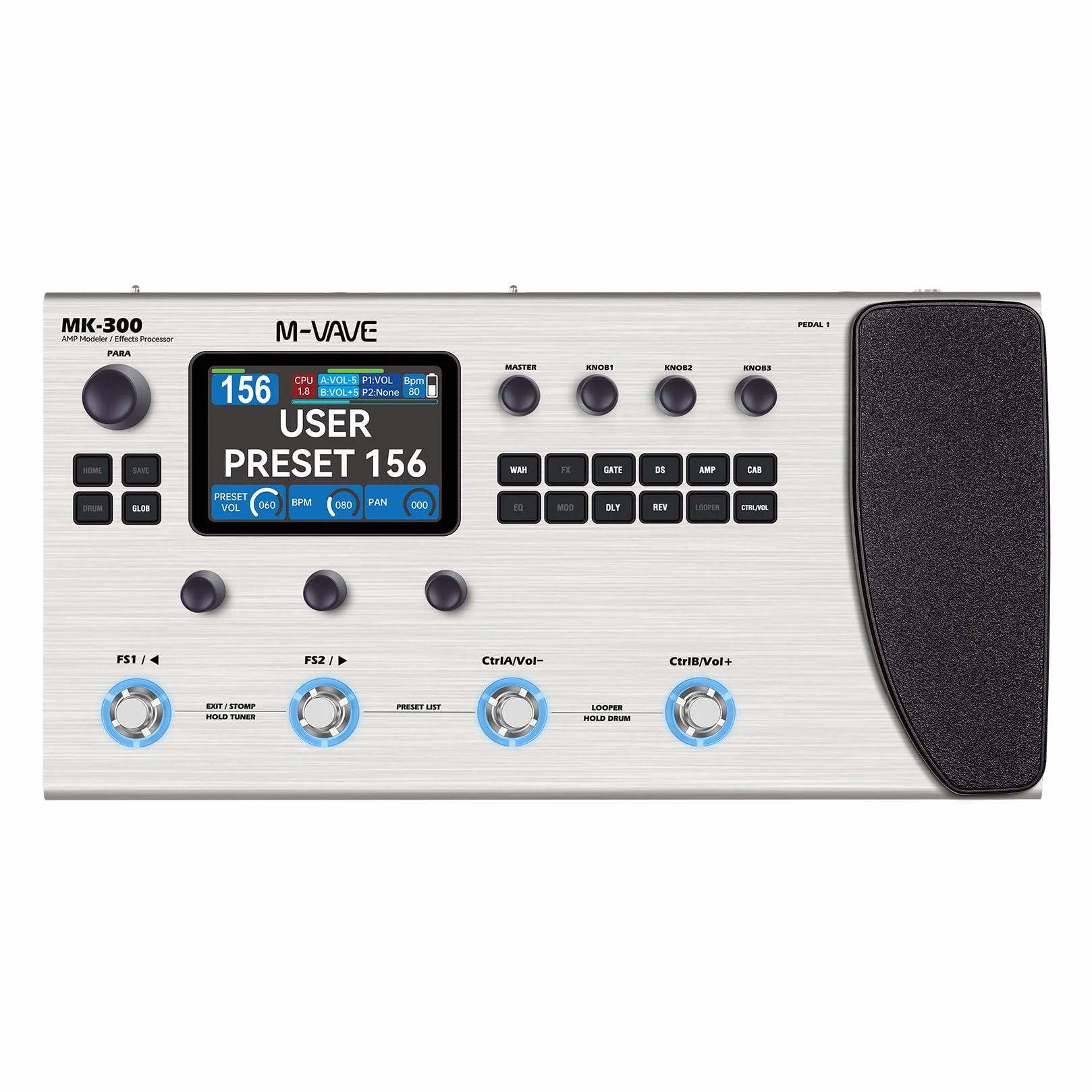 M-Vave MK-300 - Procesador multiefectos para guitarra y bajo, 11 módulos, más de 320 efectos, 120 amplificadores, cargador IR, looper, caja de ritmos, tarjeta de sonido BT y USB