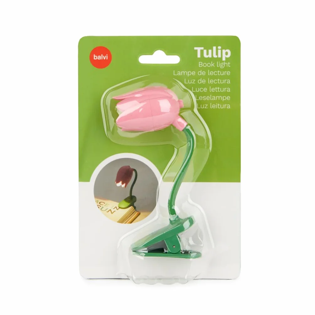 Balvi Luz Lectura Tulip Color Rosa Lámpara Flexible con Pinza en Forma de tulipán para Leer por la no