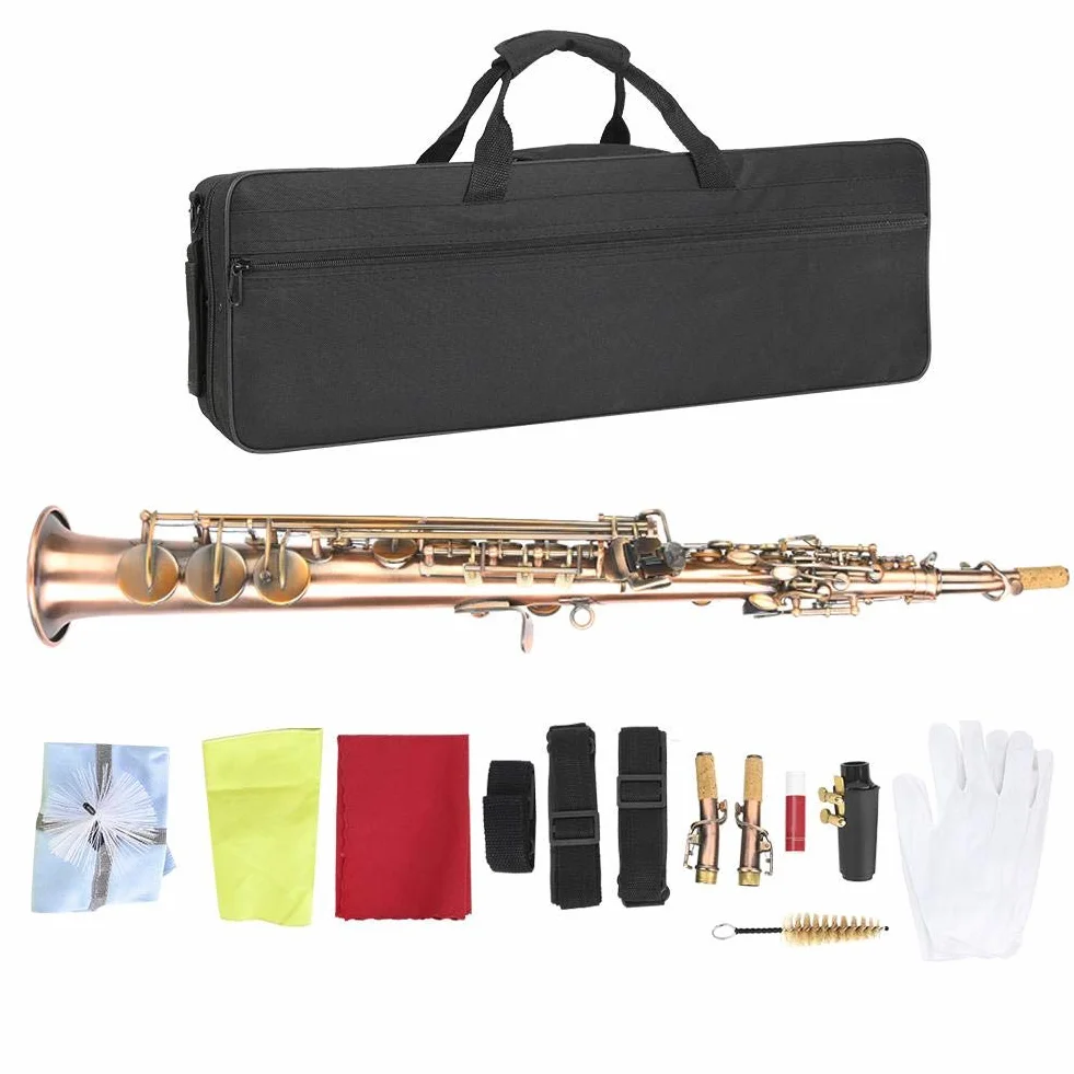 Venta loca Sopranaxofón Soprano, Profesional Antique Red Copper B Soprano con bolsa de transporte