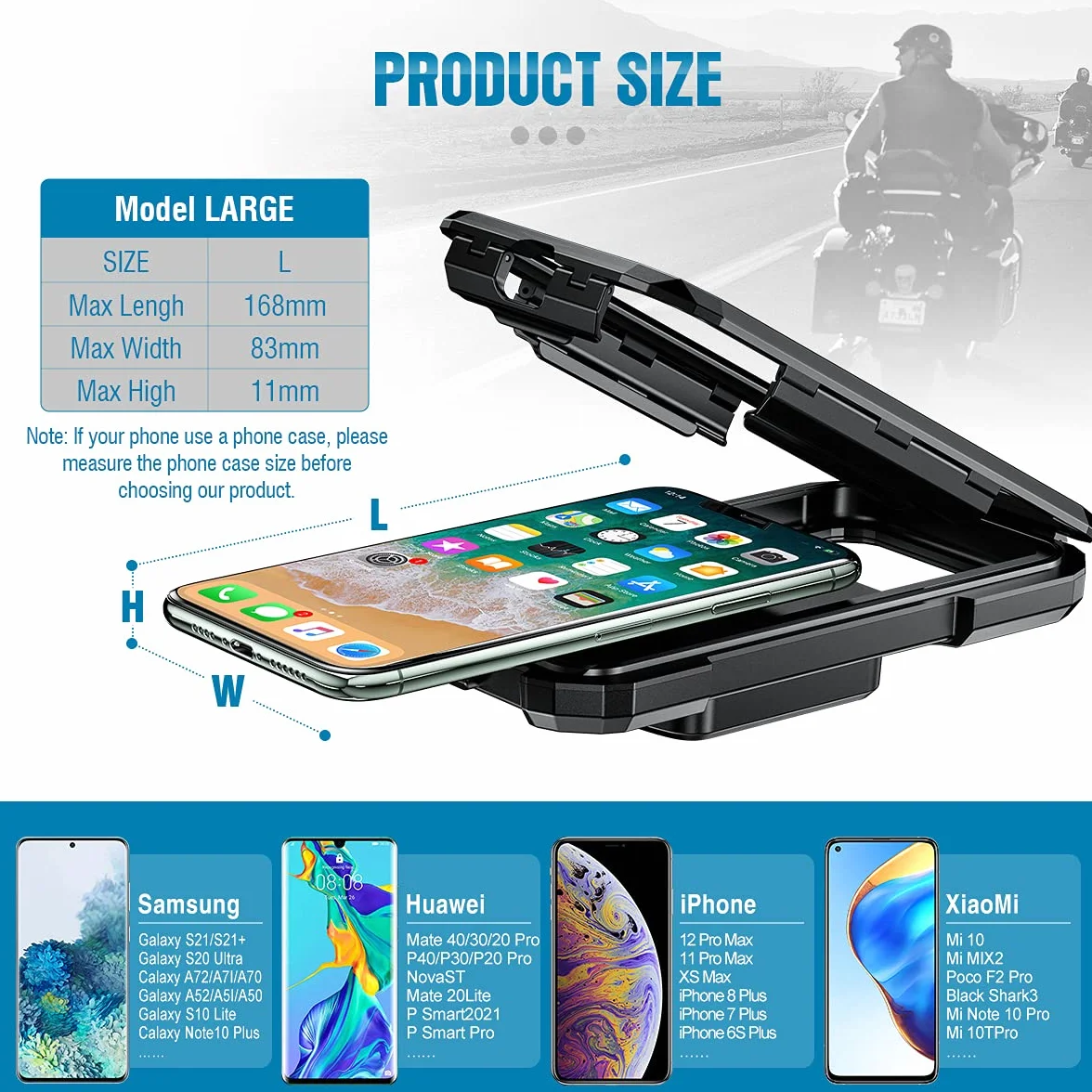 Soporte Móvil Moto Impermeable 360° Rotación para Smartphone Motocicleta Negro L