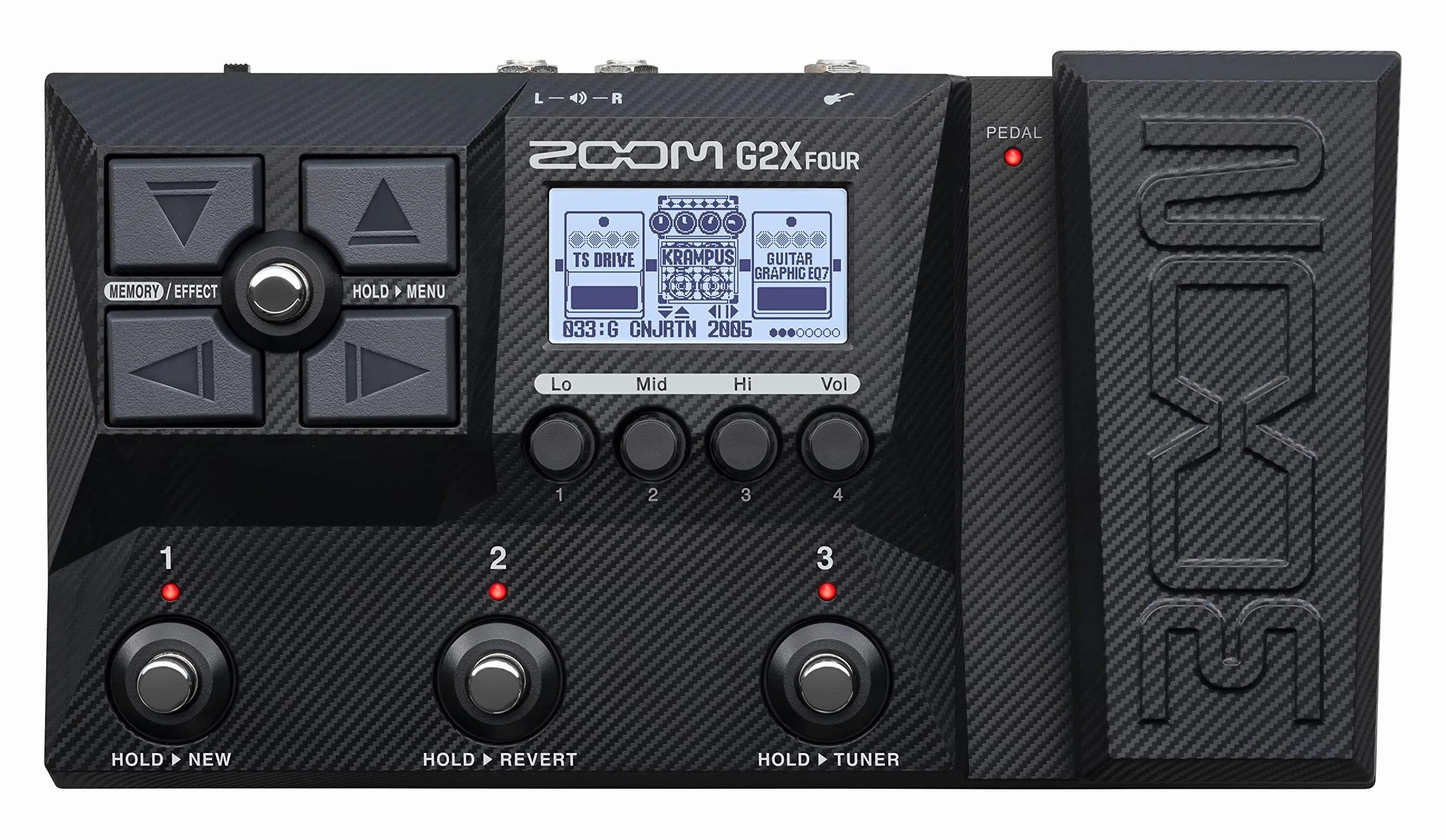 Zoom G2X FOUR Pedal multiefectos para guitarra con pedal de expresión, IR multicapa, modelado de amplificadores, 75+ efectos, looper, caja de ritmos, afinador, audio interface, ligero