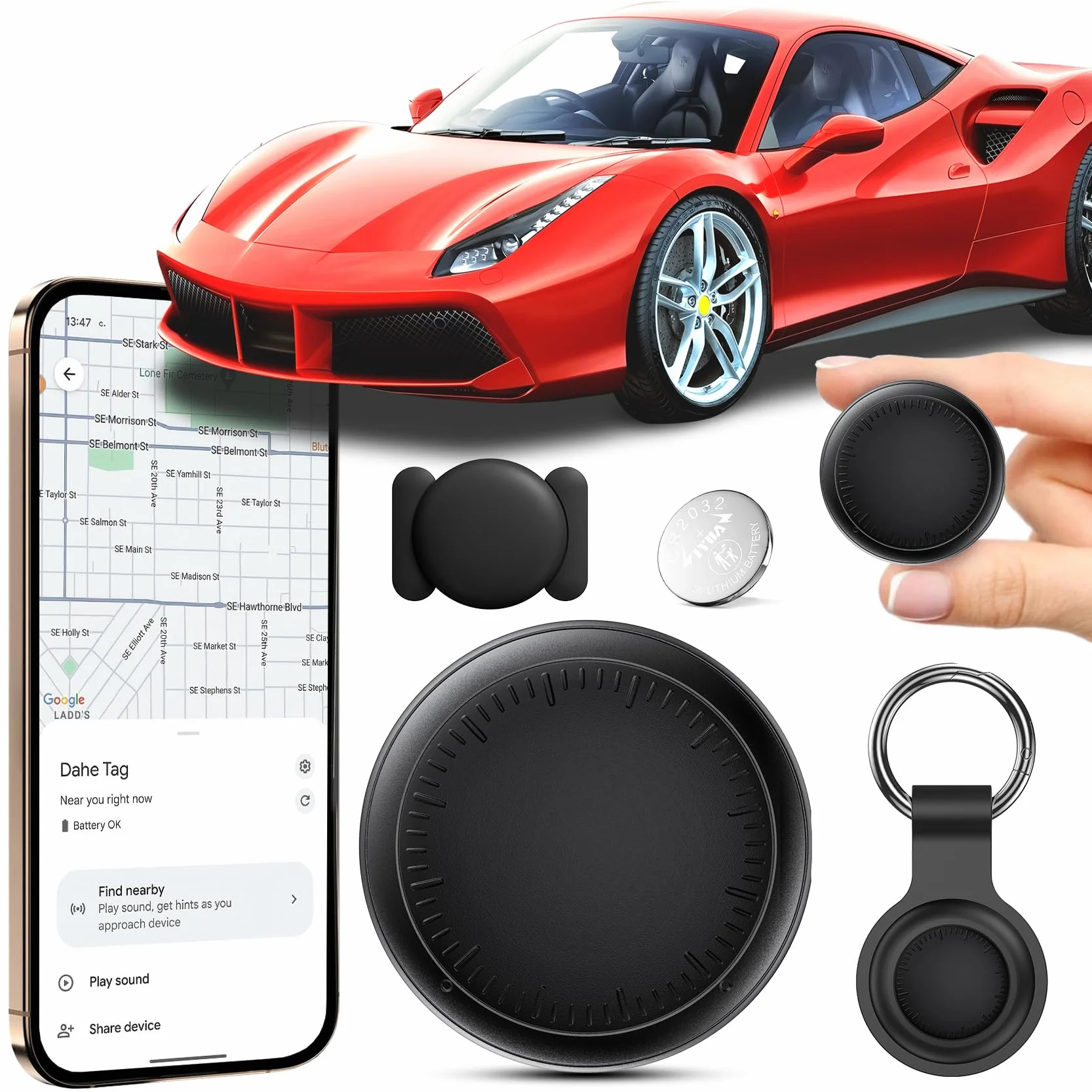 Localizador GPS para Coche, Air Tracker Android Localizador de Objetos Bluetooth, Magnético GPS Tracker Tag Rastreador Magnético Oculto para Coches Sin cuota mensual para Voiture GPS (Negro)