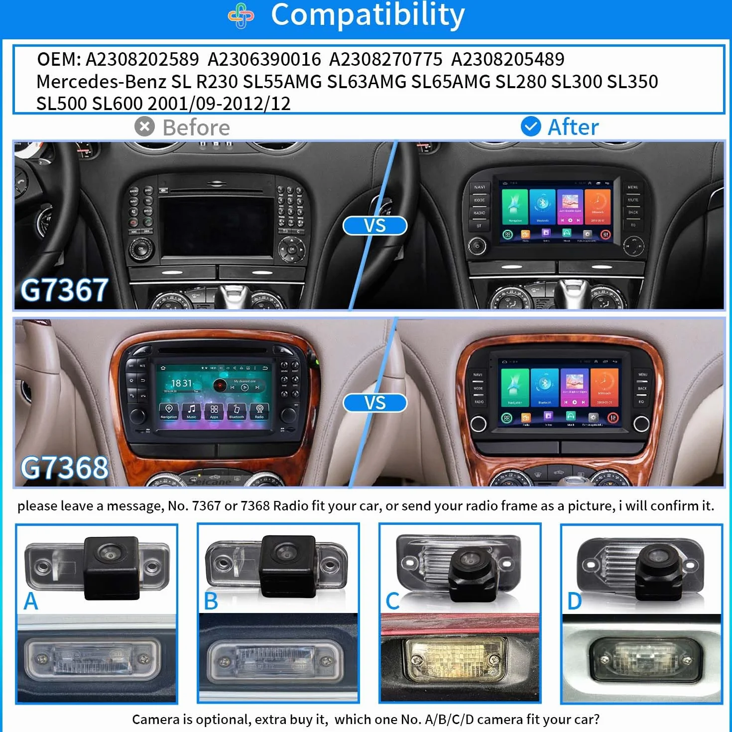 Navi 7 pulgadas pantalla Android Auto Radio con CarPlay & Android Auto, Wi-Fi, Bluetooth, RDS FM/AM, cámara de visión trasera para Mercedes-Benz SL R230 SL 55AMG SL63AMG SL65AMG SL280 SL300 SL350