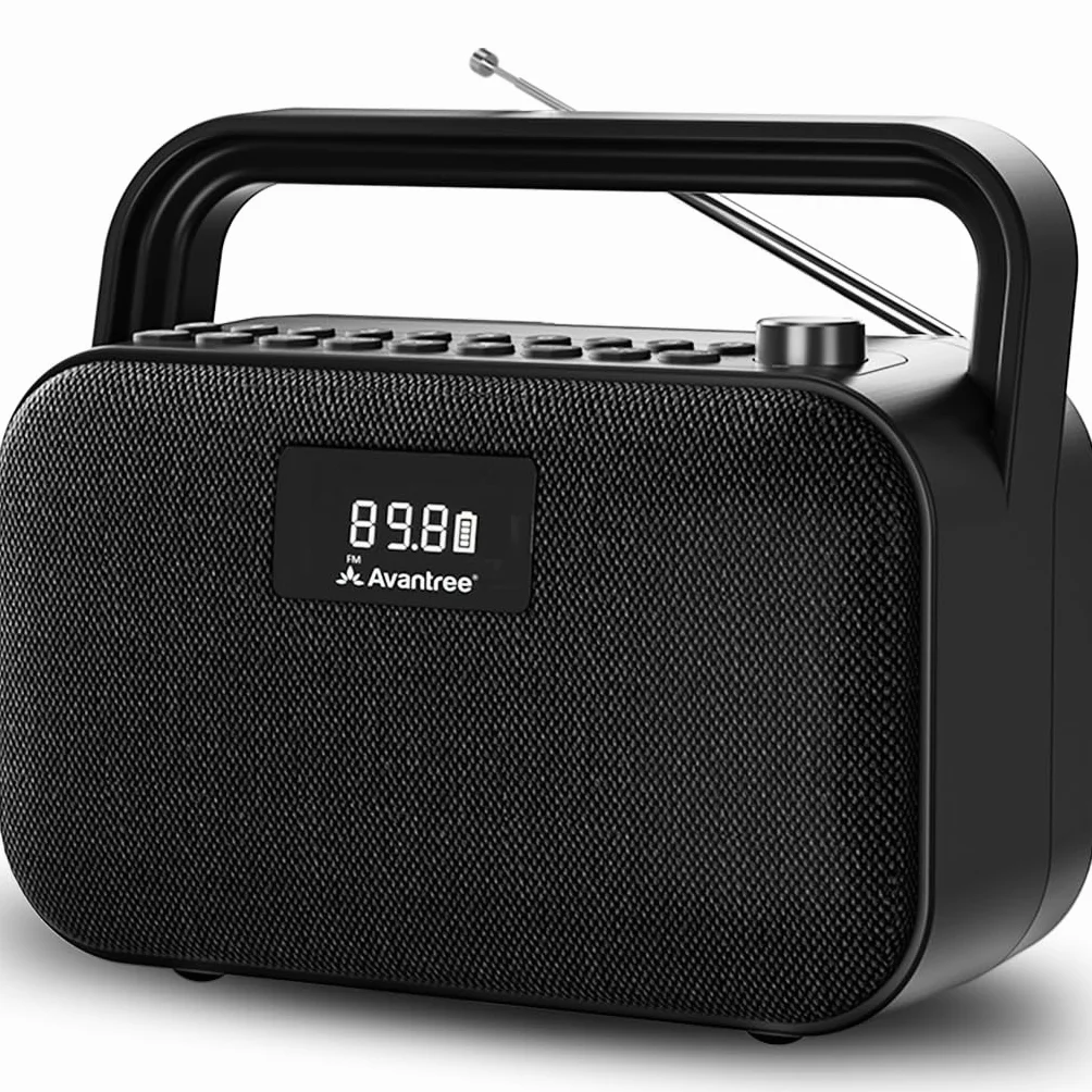 Avantree PowerByte - Radio FM Portátil Digital y Altavoz Bluetooth con Lector de Tarjetas SD, 30W de Potencia, Batería Recargable de 20 Horas, Lector de Memoria USB y Función con Cable