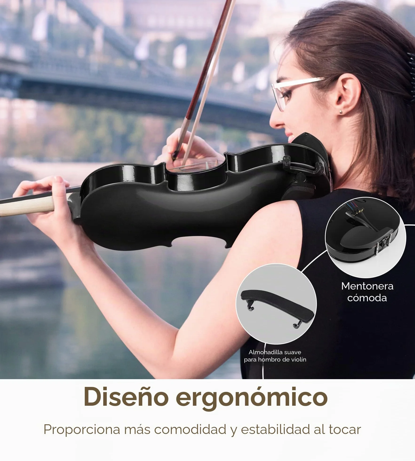Vangoa 4/4 Violín Acústico Tamaño completo para Adultos Estudiantes Principiantes Violín de Concierto con Estuche Colofonia Afinador Cuerdas Arco, Negro