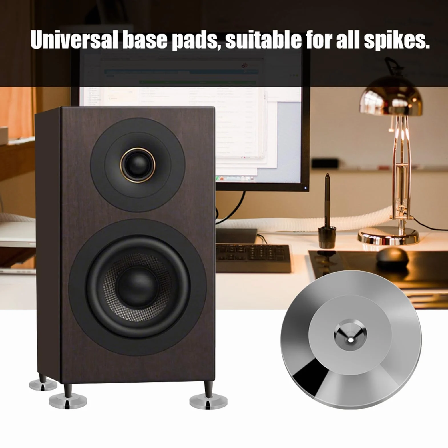 Almohadillas universales de Cobre para Altavoces, Aislamiento para pies, Soporte Golpes para Amplificadores, Silver Black