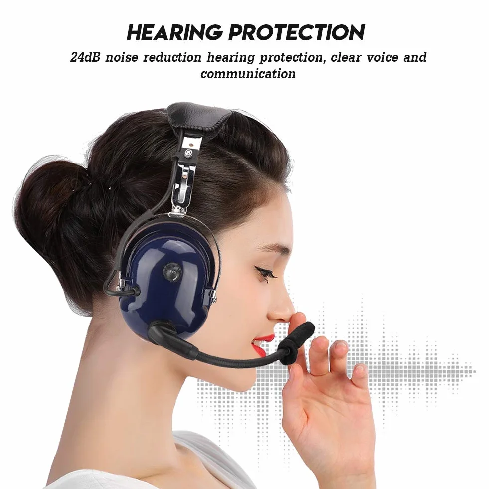 ASHATA Auriculares de aviación general de 3,5 mm, auriculares piloto de doble enchufe, auriculares de reducción de ruido para pilotos