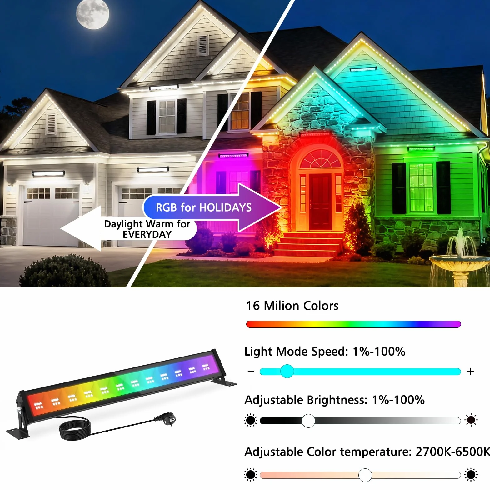 T-SUN 50W RGB Barra de Luz LED, 4 Piezas RGBCW Foco LED Exterior, Iluminación Mural RGB Inteligente con Mando a Distancia/APP/Memoria/Temporizador/Impermeable IP66 para Escenarios Bar Fiesta Jardín