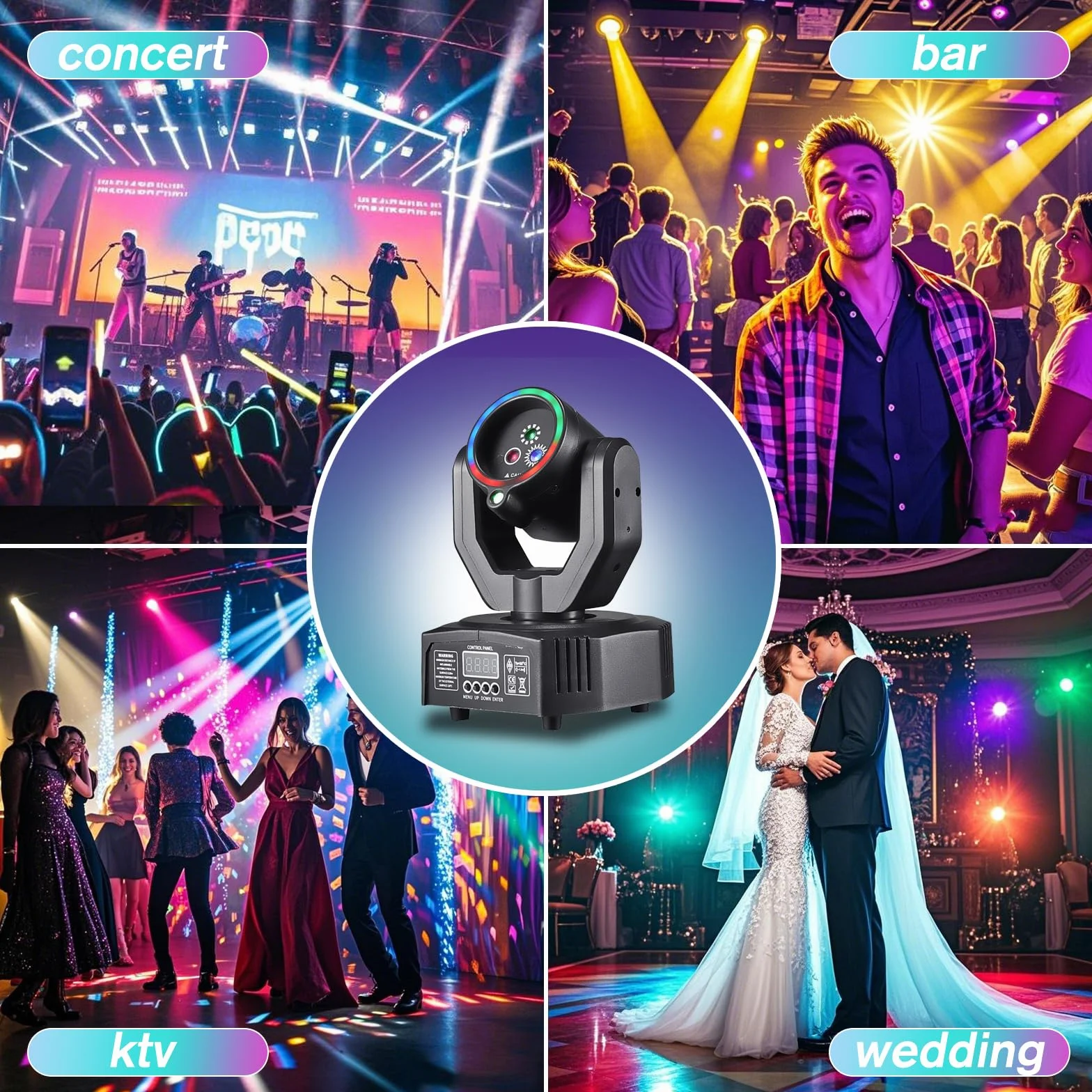 LT04 - Luz de discoteca con cabeza móvil, luz LED RGB LT04, proyector de DJ, luces de discoteca controladas por música, luces de discoteca, efecto DMX, para KTV, reunión familiar, boda, cumpleaños