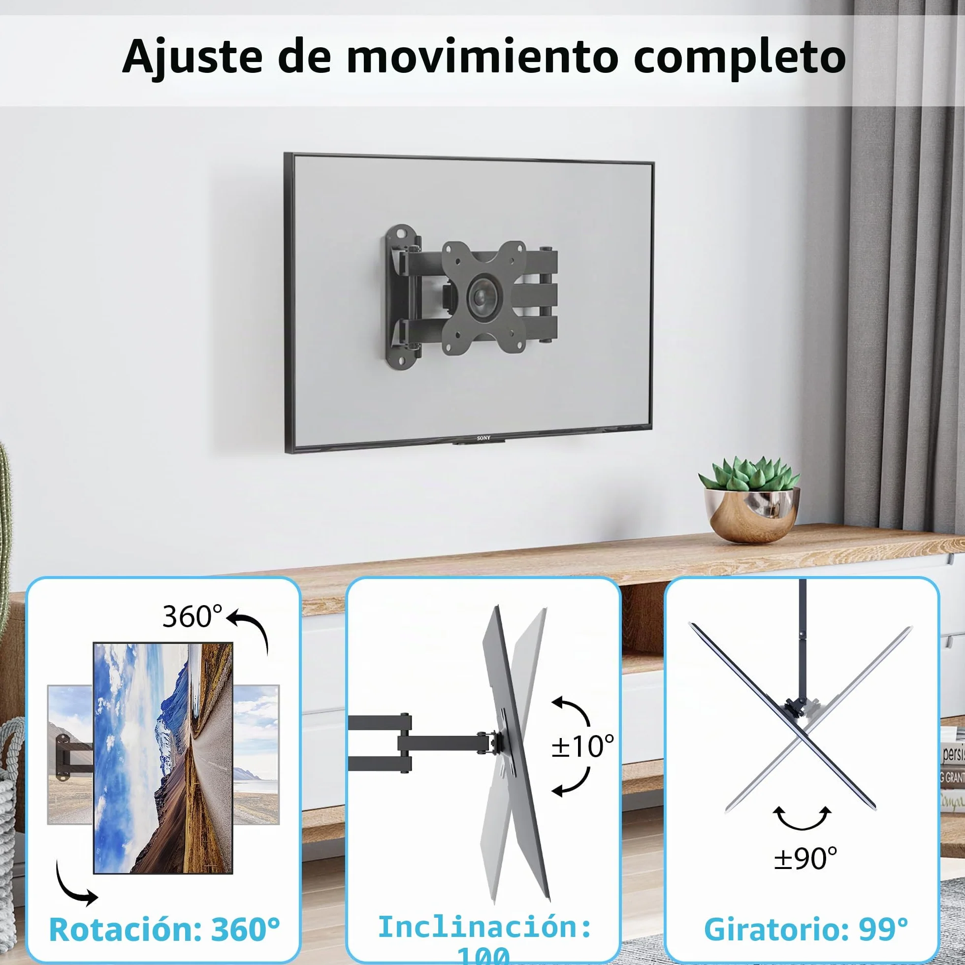 BONTEC Soporte TV Pared para Monitores y Televisores 13-30 Pulgadas 15 kg VESA 75x100mm Inclinable Giratorio