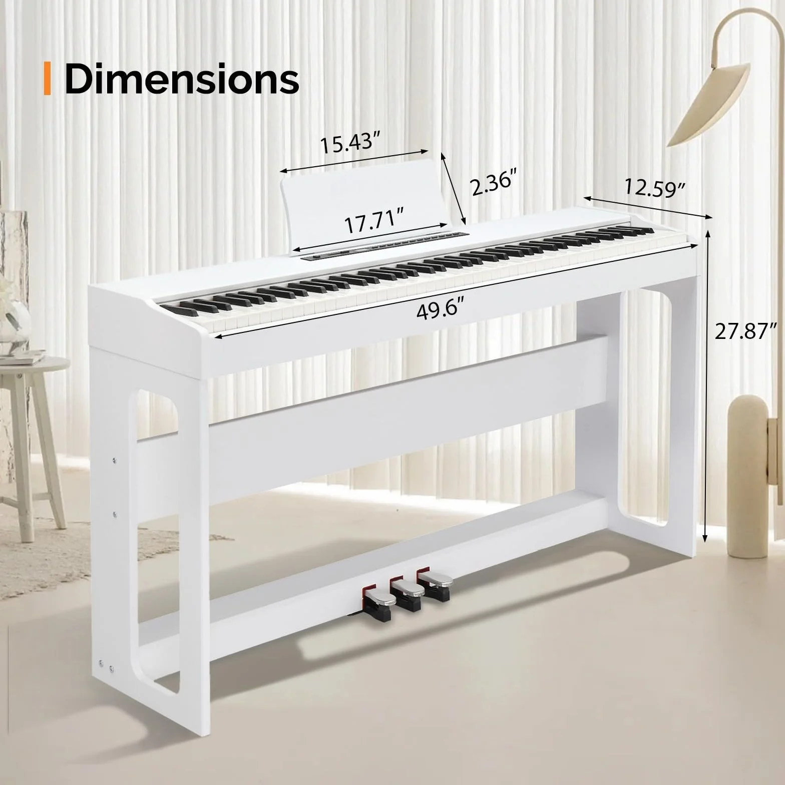 LEADZM Piano Digital de 88 Teclas, Teclado Contrapesado, Piano Eléctrico con MIDI USB, Audio Bluetooth y Altavoces Estéreo, 128 Tonos y Ritmos, Sistema de 3 Pedales (Blanco)