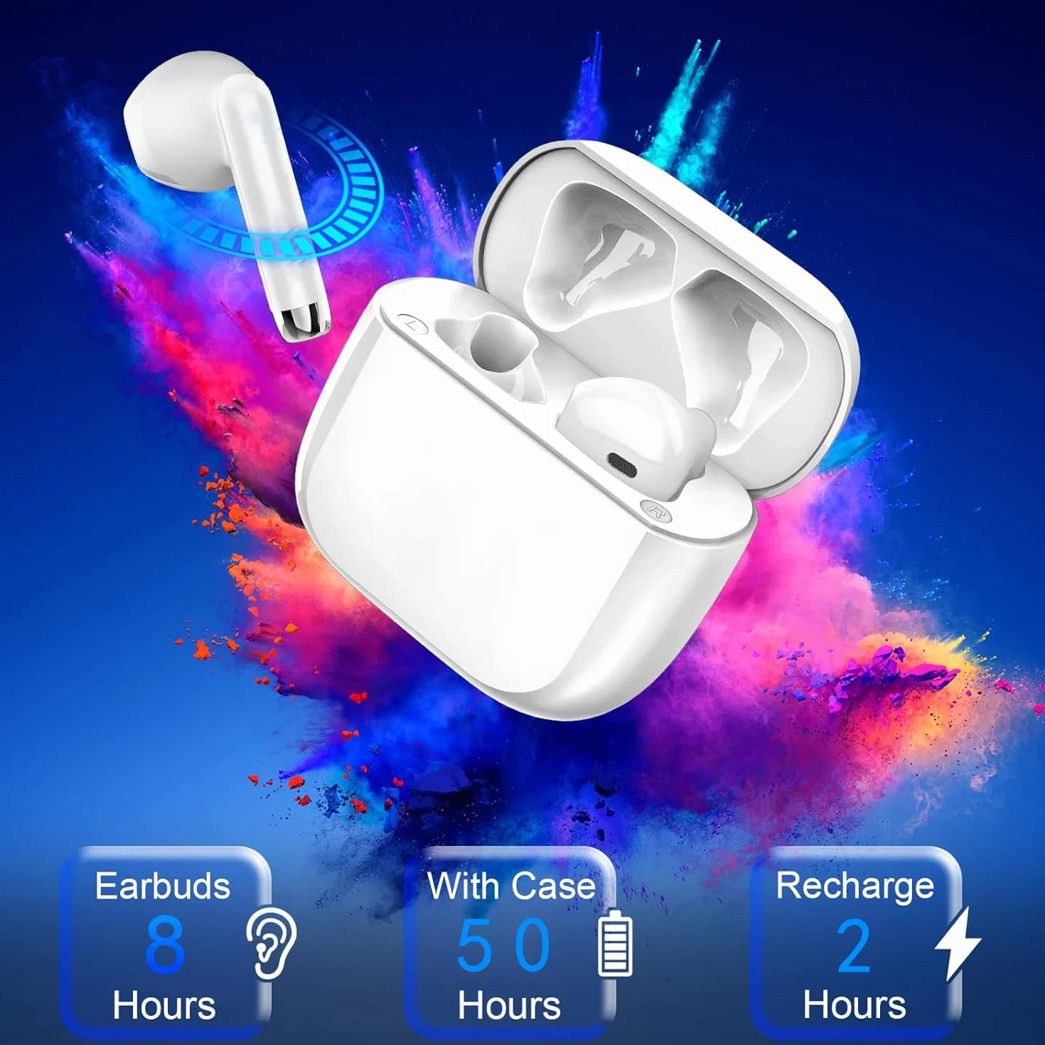 Auriculares Inalámbricos Bluetooth 5.3 con Cancelación de Ruido HD Mic, 50H HiFi Estéreo, IPX7 Impermeable