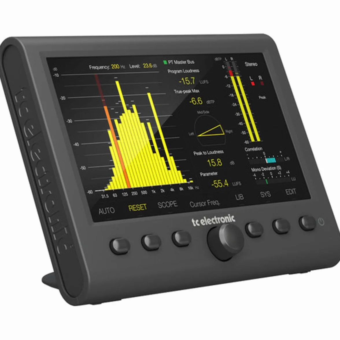 Medidor de audio estéreo TC Electronic CLARITY M STEREO con pantalla de alta resolución de 7" y conexión USB para medición enchufable