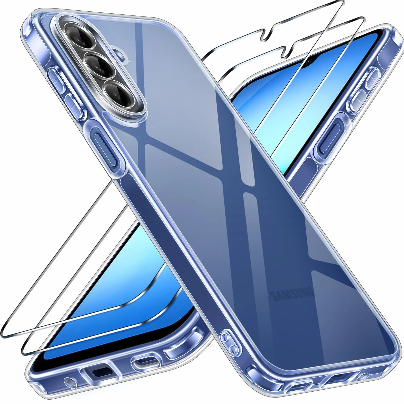 ivoler Anti-Amarillo Clara Funda para Samsung Galaxy A17 4G / 5G con 2 Piezas Cristal Templado, [Protección Militar] Carcasa Protectora Antigolpes Antiarañazos Transparente Bumper Case