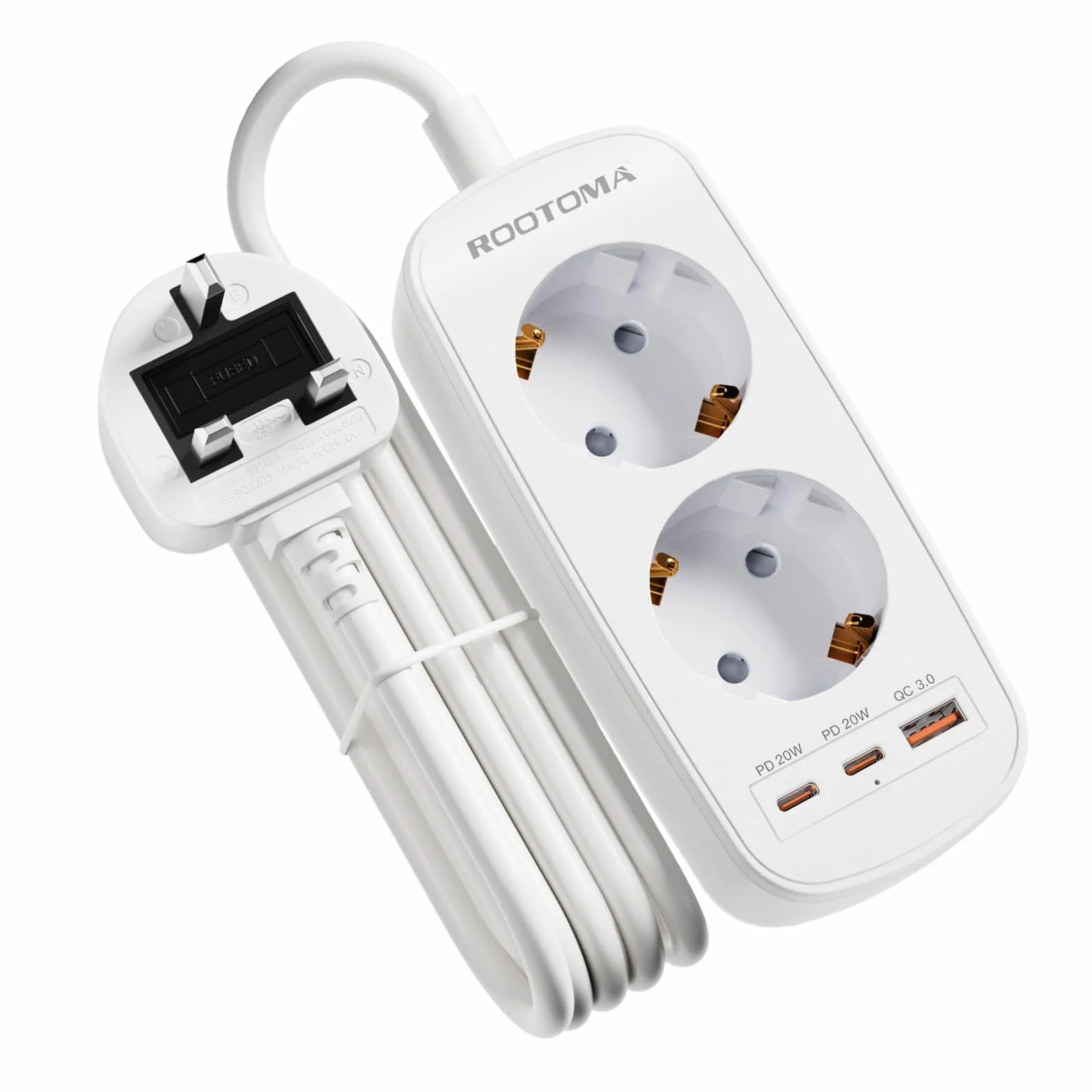 Adaptador de Enchufe UK con Carga Rápida USB PD 20W, Alargador de 1,5 m, Adaptador de Viaje de España a Reino Unido Tipo G, Compatible con EU a UK, Irlanda, Malasia, Singapur, Hong Kong y Macao