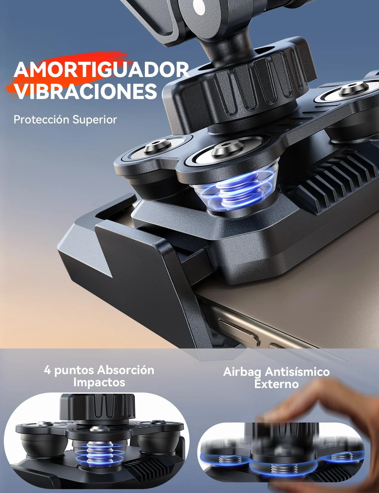 JOYROOM Soporte Móvil Moto Antivibración 4 Puntos Rotación 360° Universal para iPhone 17 Samsung 4.7"-7"
