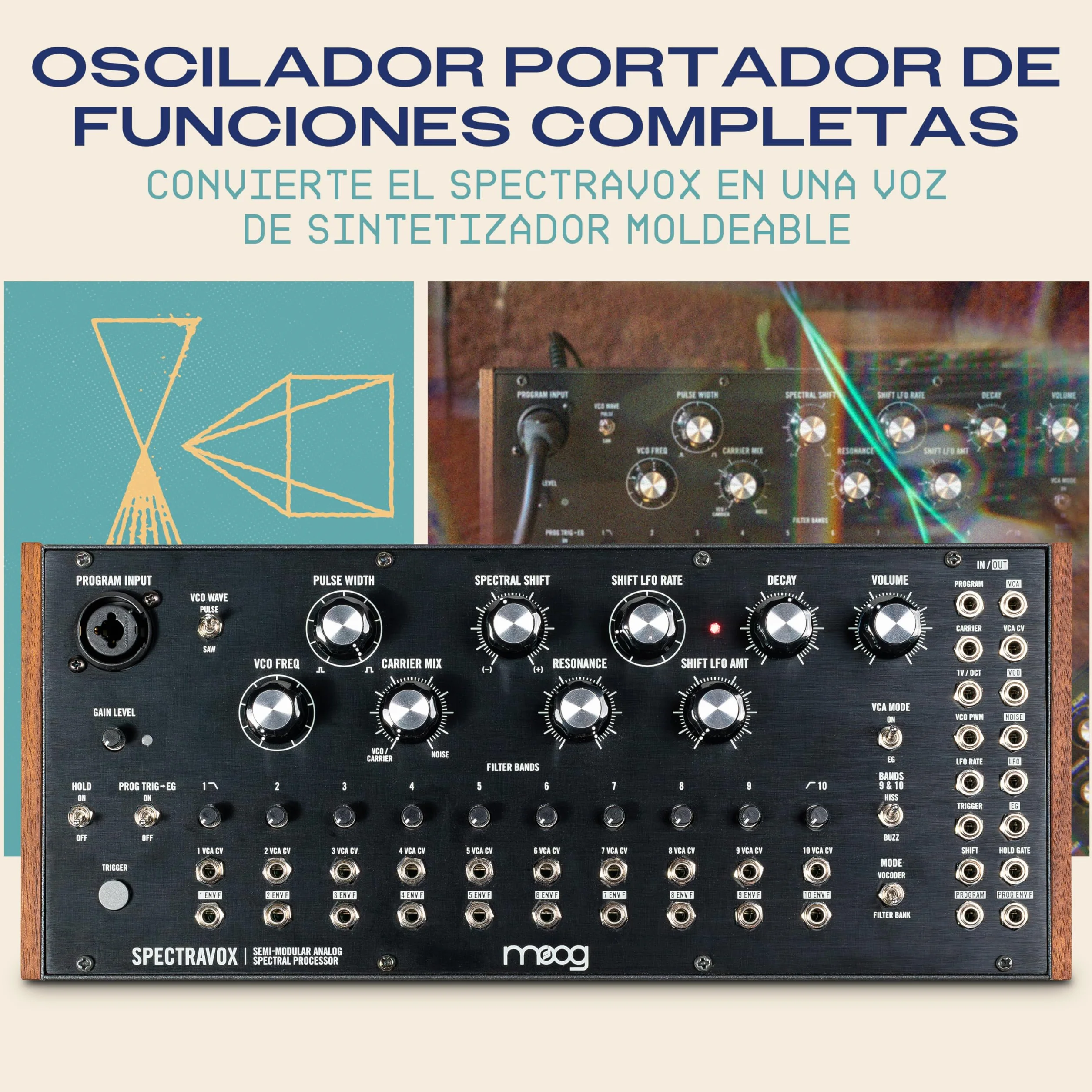 MOOG Spectravox - Procesador Espectral Analógico Semimodular con Banco de Filtros CV/Vocoder, Oscilador Controlado por Voltaje y Salida de Auriculares