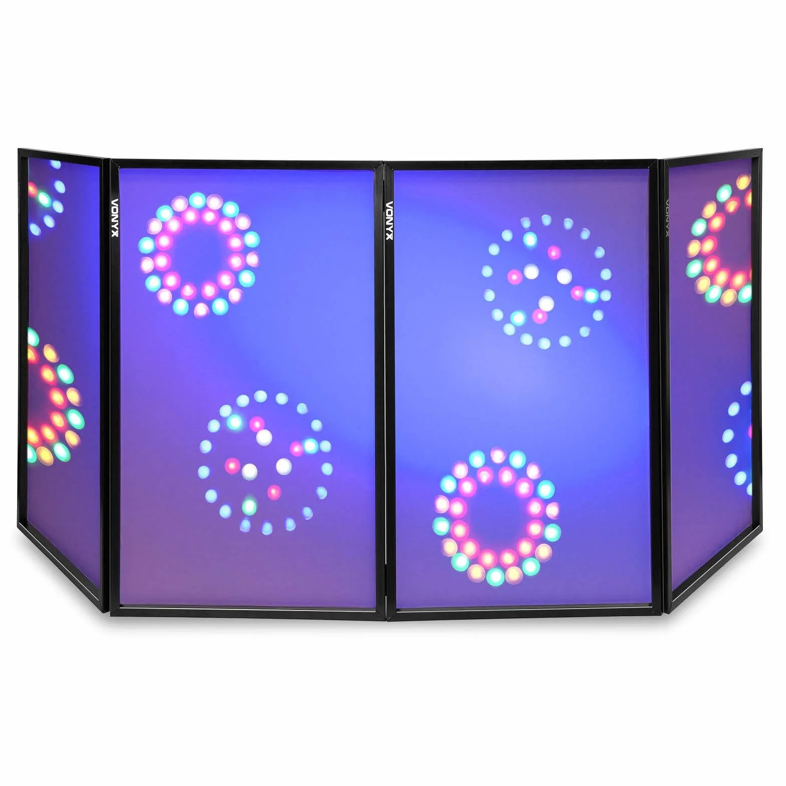 Vonyx DB2 - Panel Frontal para DJ en Lycra Blanca, Pantalla para DJ Plegable y fácil de Instalar, Oculta el Equipo de DJ, biombo para espectáculos de Luces. 120 x 70 (4 Paneles)
