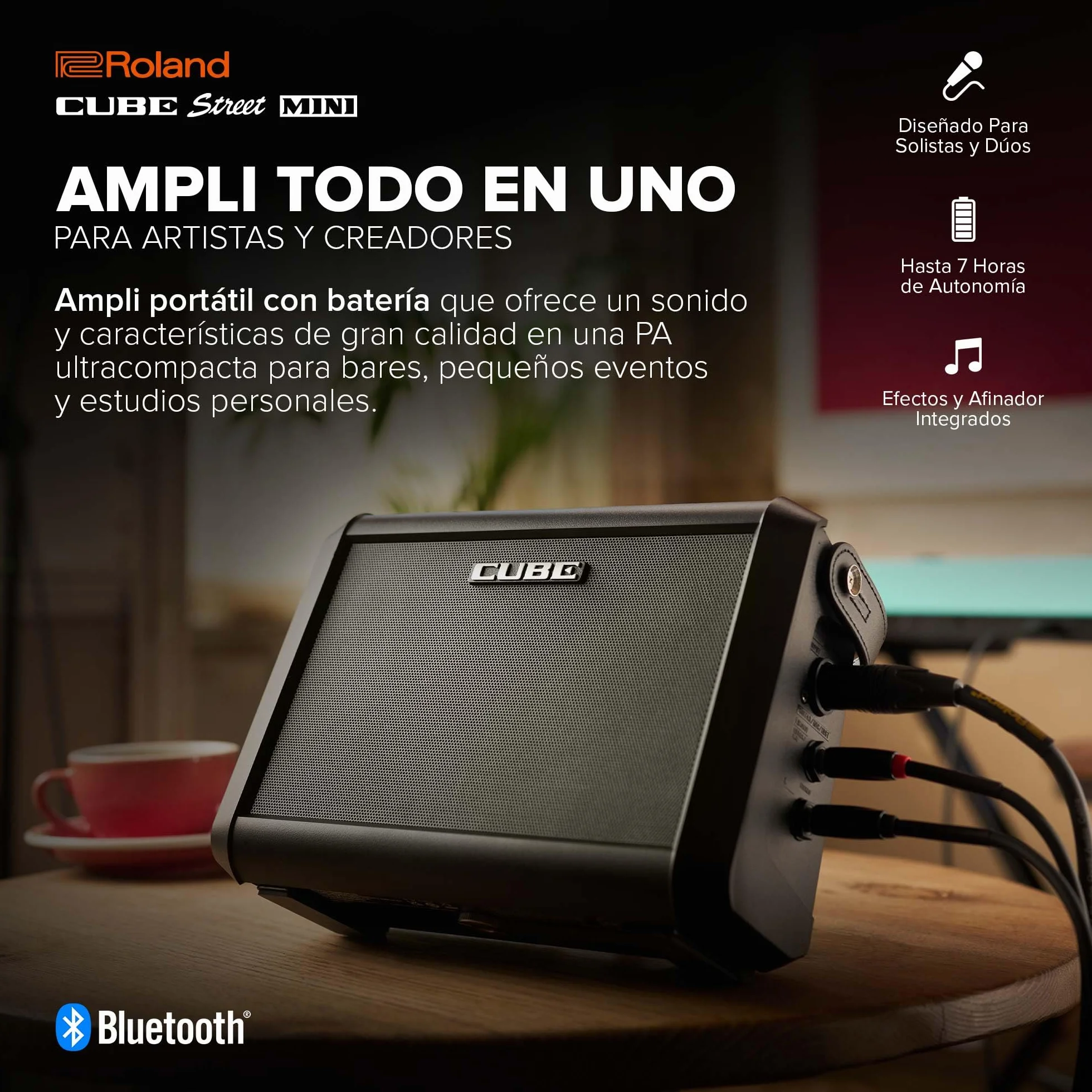 Roland Cube Street Mini | Amplificador ultracompacto | Sonido excepcional | Ideal para pequeños Eventos | Admite micros, Instrumentos y más | hasta 7 Horas de autonomía | Efectos Integrados