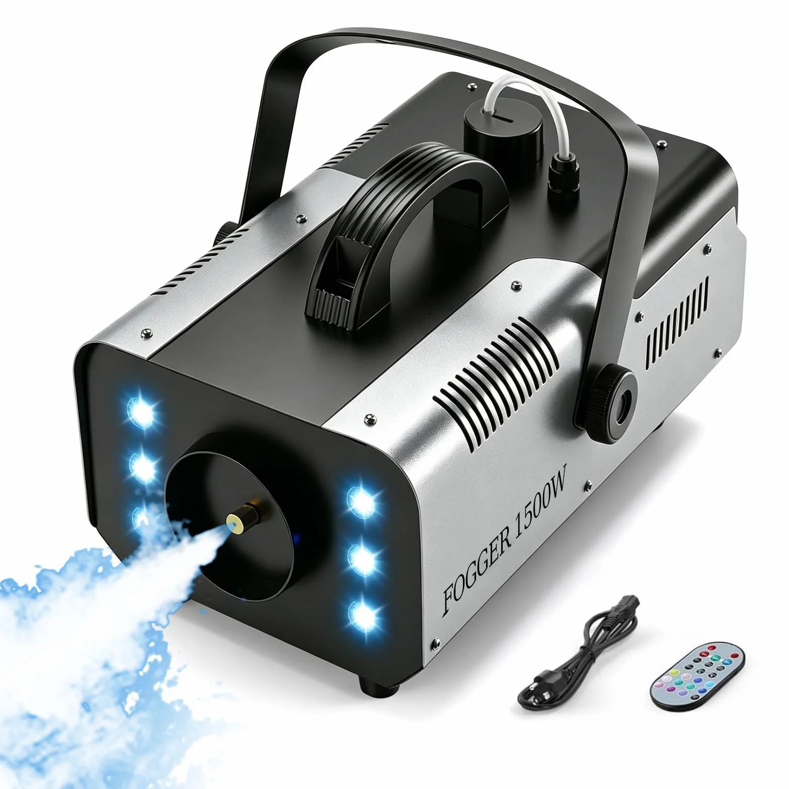 Máquina de humo 1500W con 6 LEDs RGB y mando inalámbrico, máquina de niebla con efectos de luz para DJ, fiestas, Halloween, bodas, Navidad y escenario
