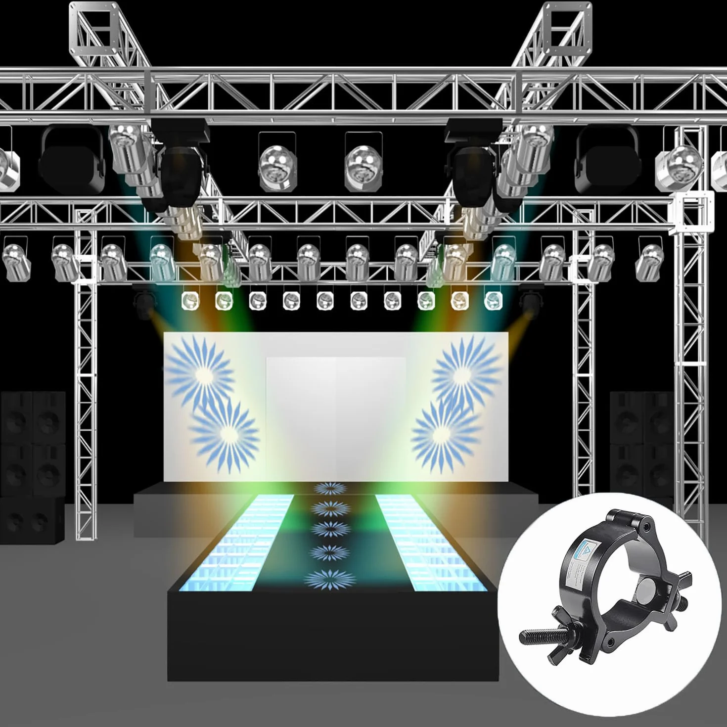 10 Piezas Abrazadera para Luces de Escenarios,Truss O Clamps Negro Aluminio,Máxima de 100kg para 48-51mm Tubo