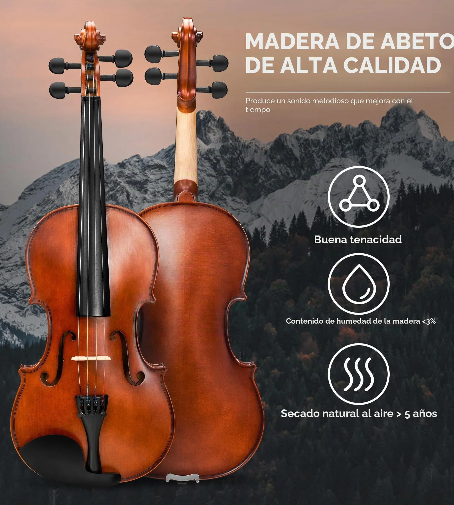 Vangoa 3/4 Violín Acústico Madera Violines para Principiantes, Adultos o Niños Tres cuartos Violin con Kits de Inicio