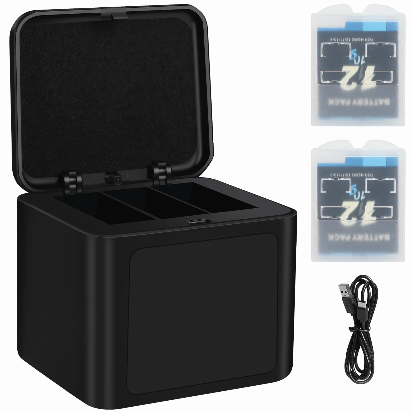 ASUNCELL 2000mAh Hero 12 Batería Recargable 2 baterías de Iones de Litio con Tres Cargadores para GoPro Hero 12 11 10 9 Negro