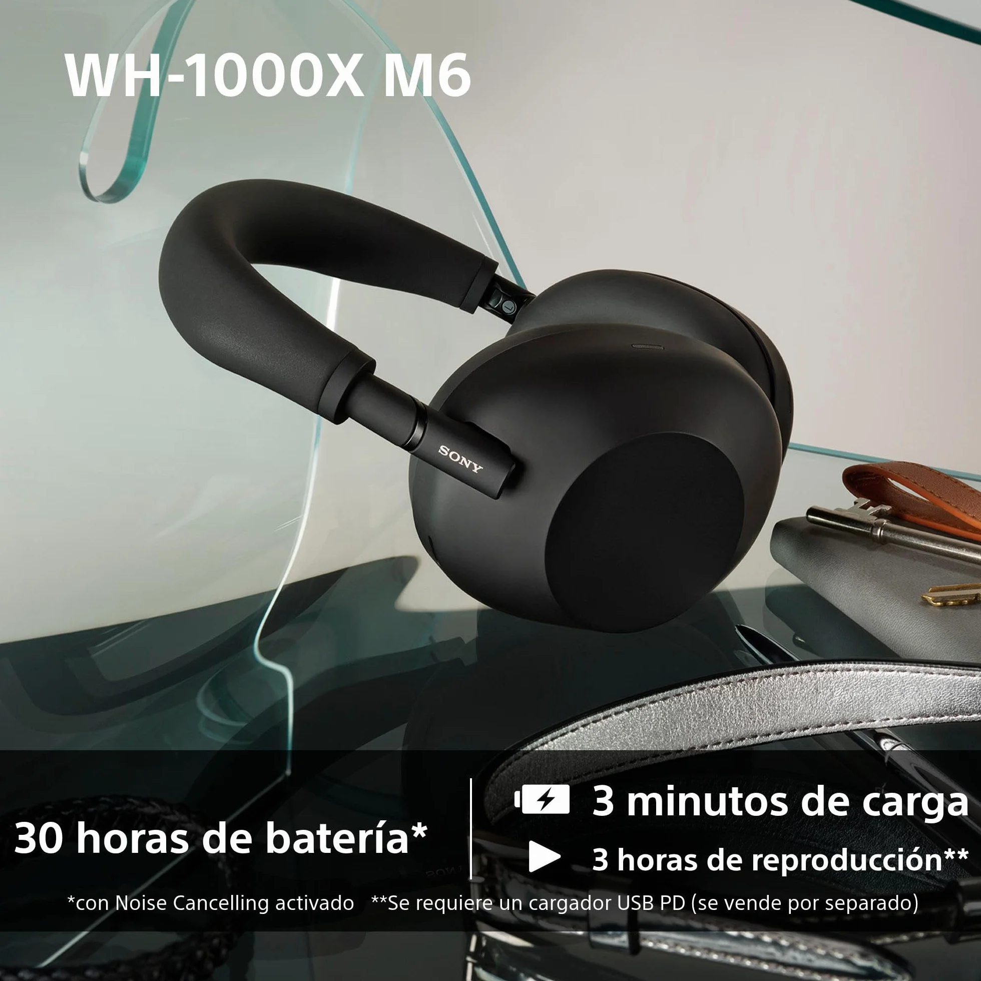 Sony WH-1000XM6 Auriculares Bluetooth inalámbricos con Noise Cancelling, Sonido de Alta resolución, cómodos, diseño Plegable, Estuche Resistente, 30 Horas de batería, iOS y Android - Plata