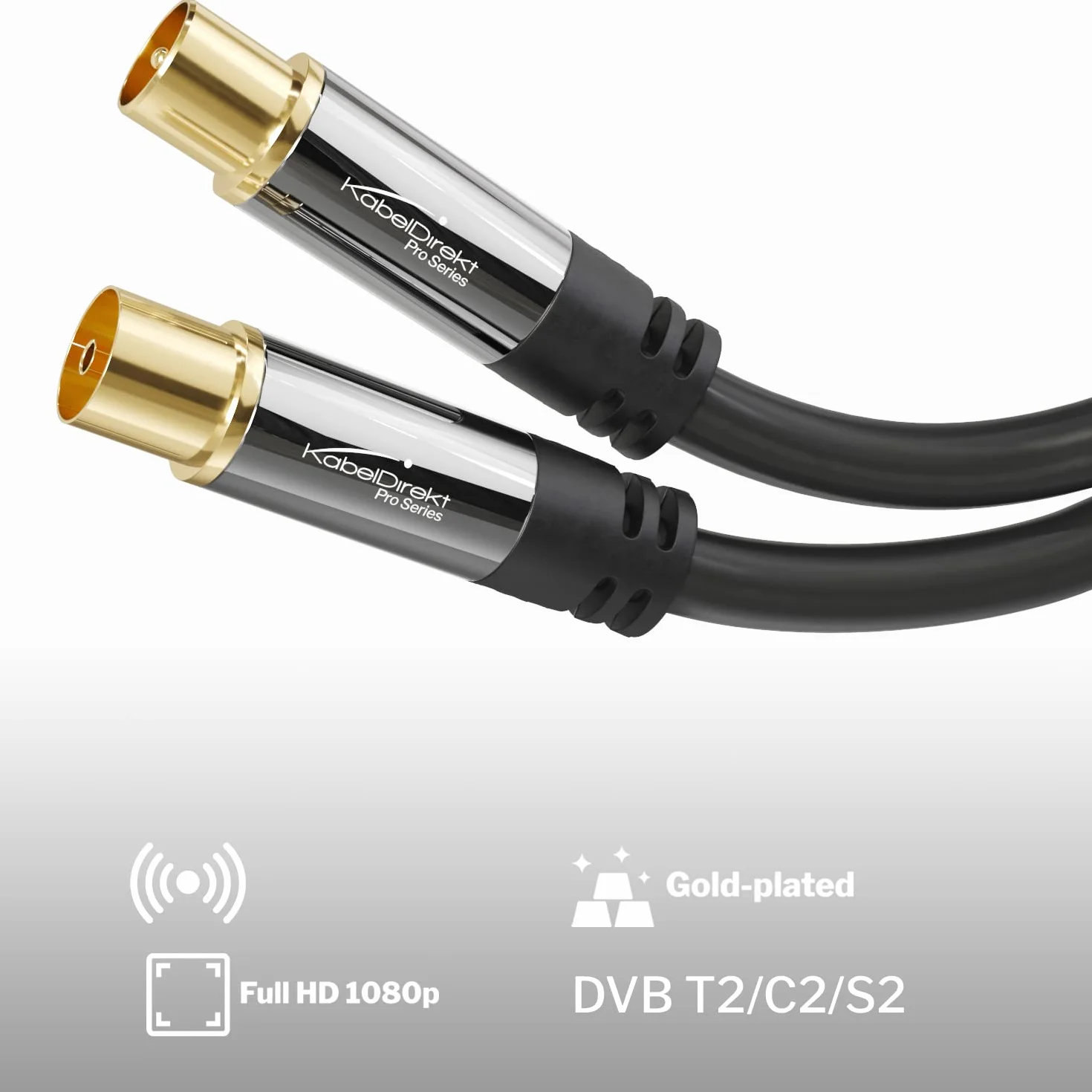 KabelDirekt – Cable Antena TV 4K, Cable Coaxial – 7,5m – Para TV digital y analógica, conectores metálicos – Disponible en 0,5-20m (Enchufe a toma, para DVB-C/DVB-T/DVB-S, negro)