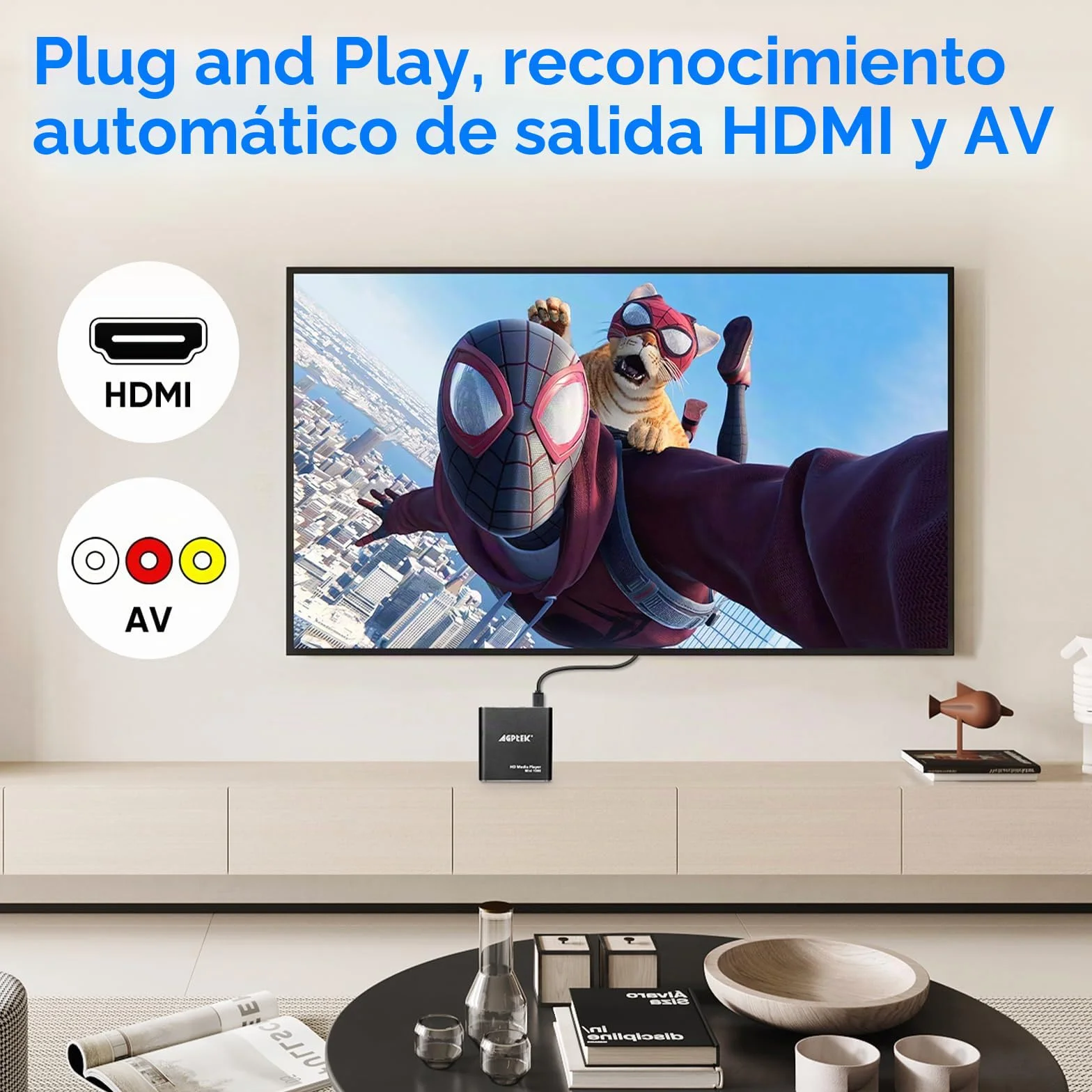 AGPTEK Reproductor Multimedia 1080p HD Mini Media Player HDMI Control Remoto MKV RM USB HDD SD Negro