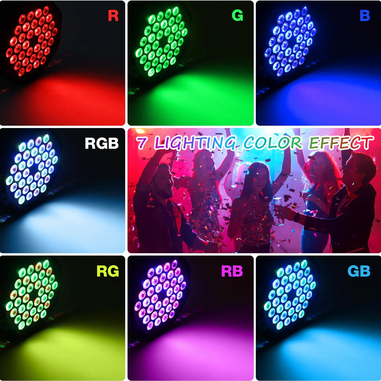 Focos LED RGB Luz Colorida con Control DMX y Mando, Luces de Discoteca, Fiesta, Conciertos y Celebraciones - 2 Piezas