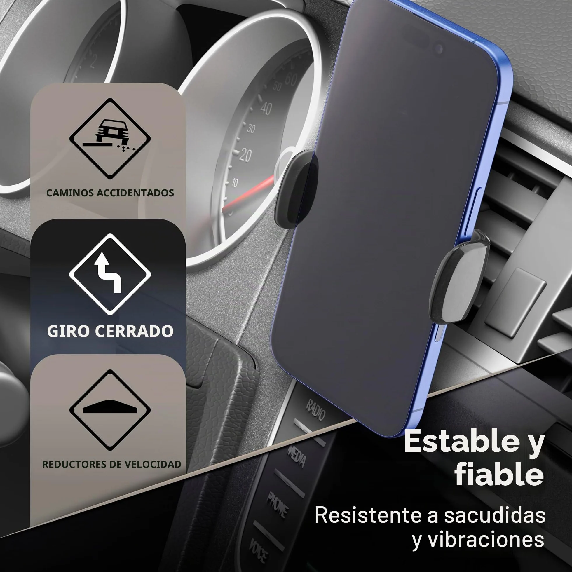 Cellularline SPIN Air Soporte Smartphone Coche Rejillas Ventilación Rotación 360° Negro