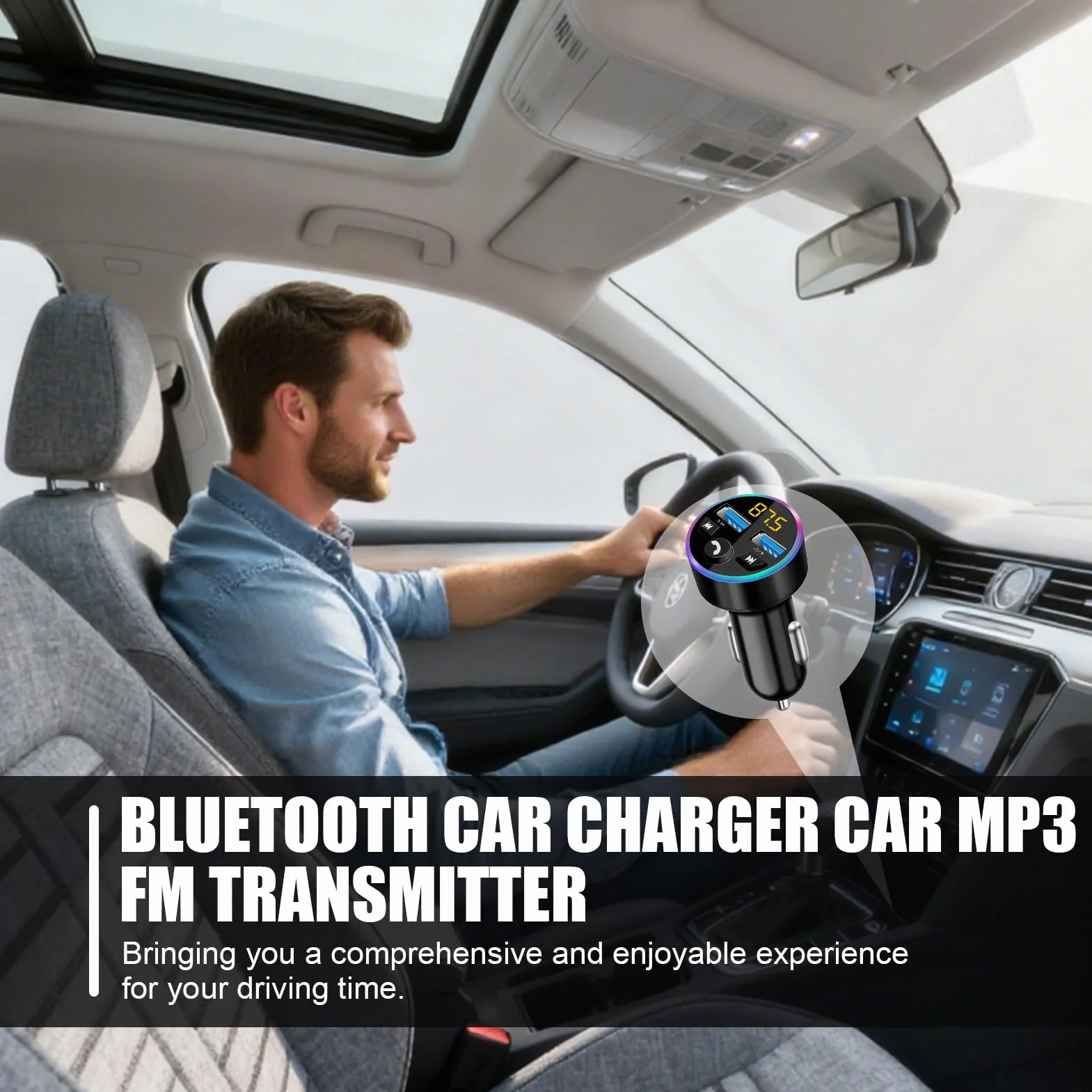 Bluetooth Coche, Transmisor FM para Coche, Adaptador Bluetooth 5.0 para Coche, Adaptador de Audio MP3, Carga Rápida Transmisor FM Bluetoot Coche Manos, con Cargador Dual USB para Teléfono Móvil