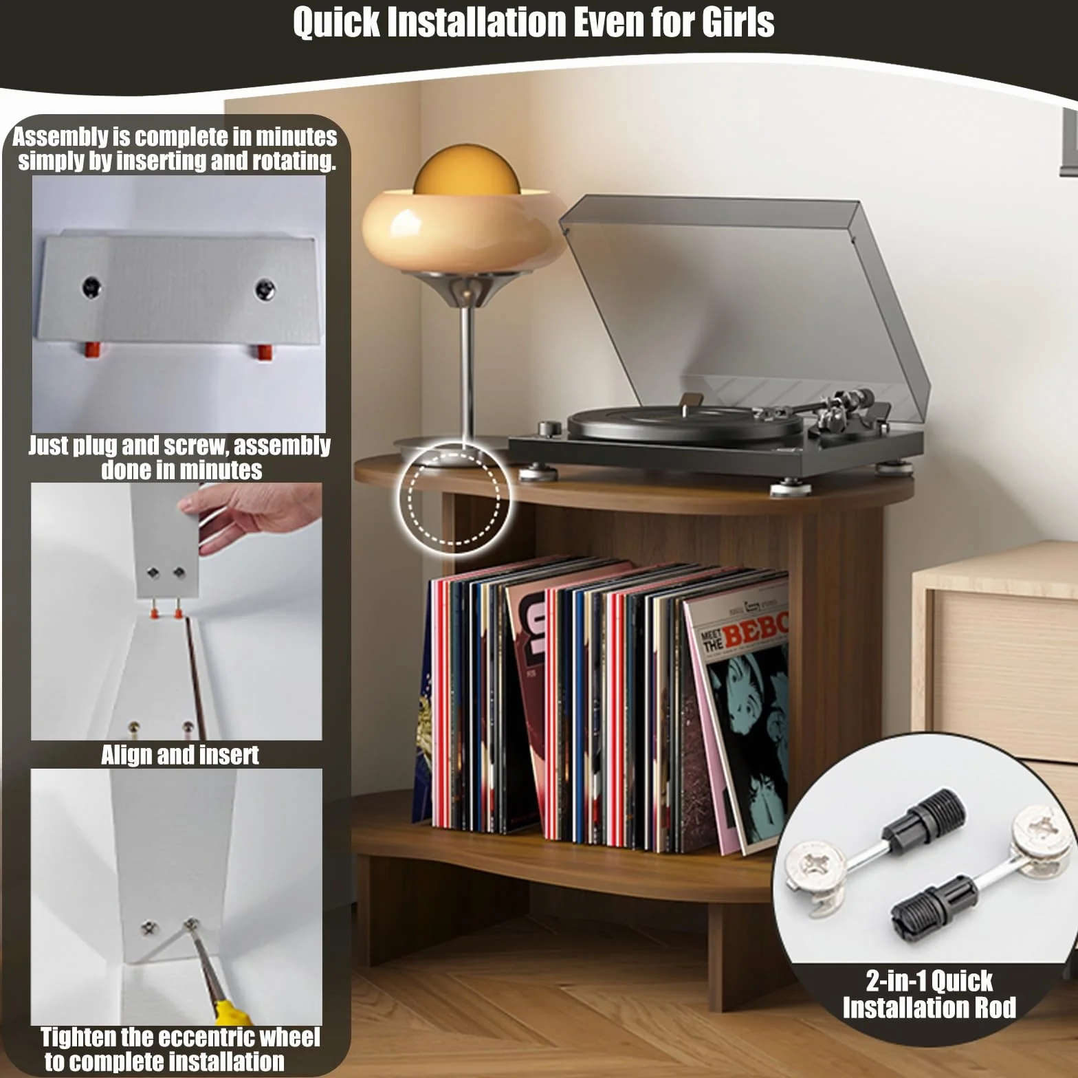 Soporte para Tocadiscos de 2 Niveles, Mesa para Discos de Vinilo para Discos, Muebles de Grabador, Estantería para Estudio, Dormitorio, Estilo Industrial(Negro)