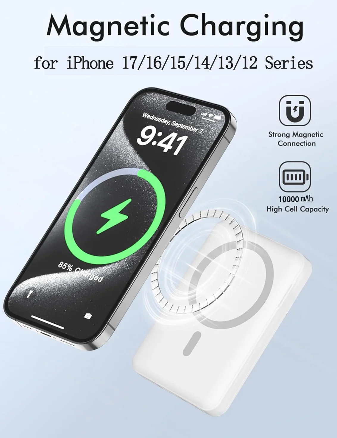 Power Bank 10000mAh Magnetic Wireless 20W Carga Rapida USB C Bateria Portatil iPhone 17/16/15/14/13/12 Series