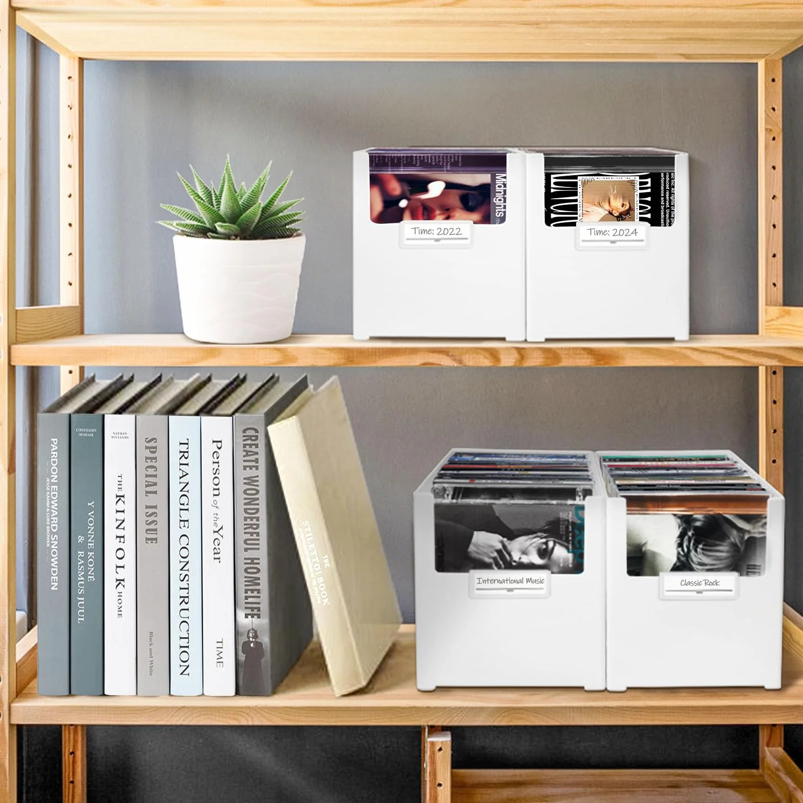 Caja de almacenamiento de CD apilable de plástico con capacidad para 25 CD, organizador de escritorio y estante