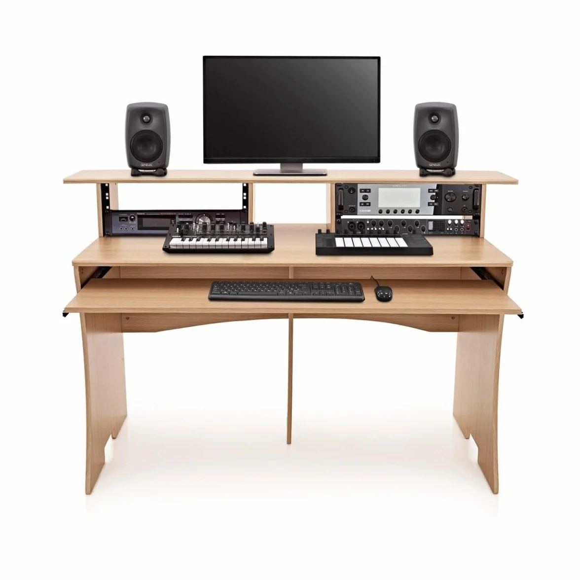 Escritorio de estudio en casa de 3 niveles - Muebles para audio y grabación profesional Natural