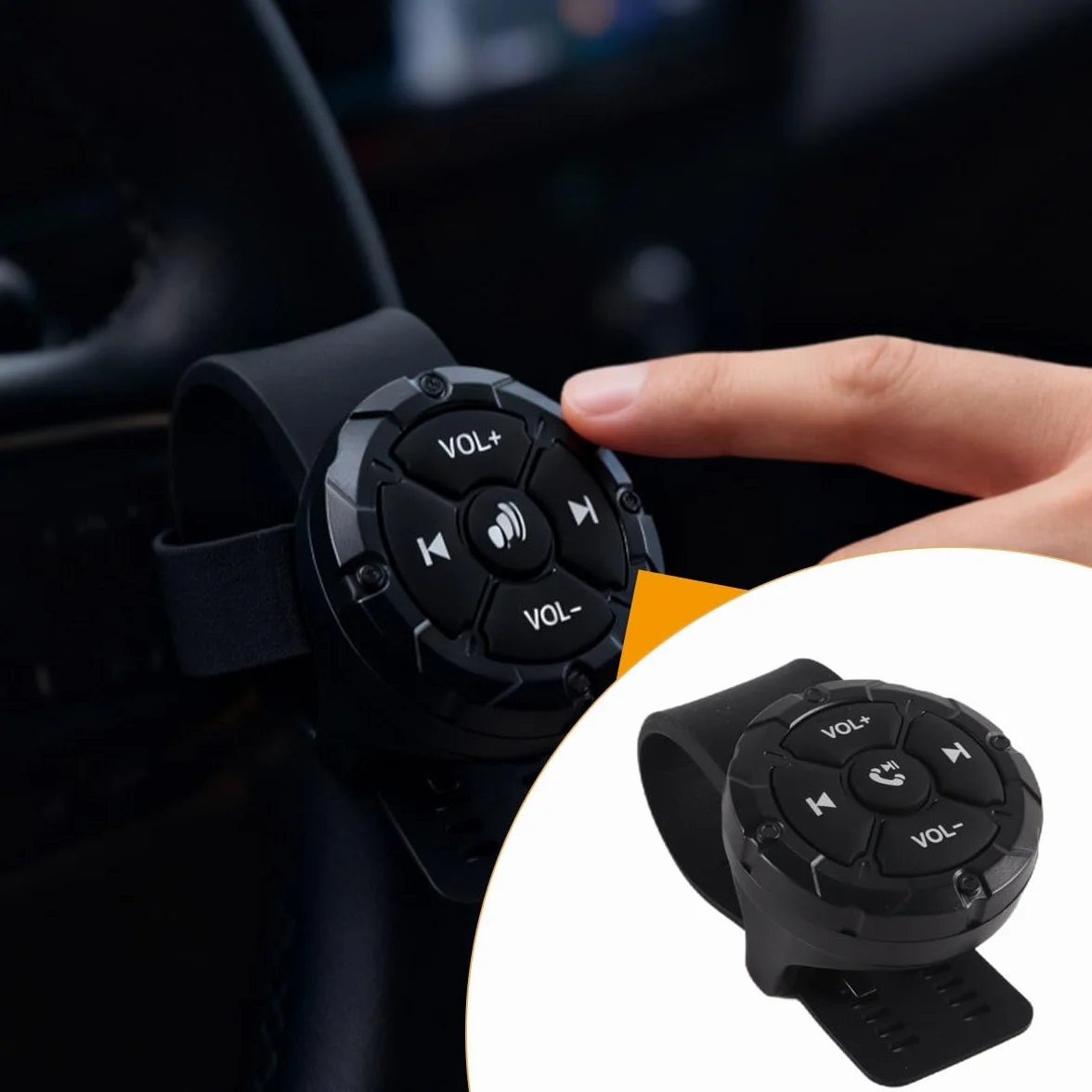 Control Remoto Inalámbrico Bluetooth con Botón Multimedia Impermeable para Volante de Moto, Bici y Coche