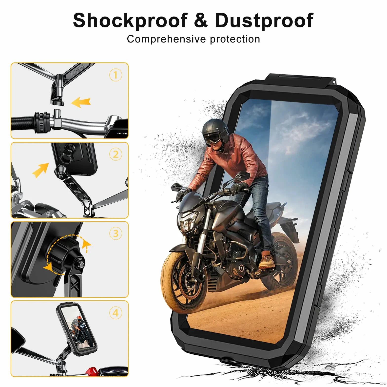 Soporte Móvil Moto Impermeable 360° Rotación para Smartphone Motocicleta Negro L
