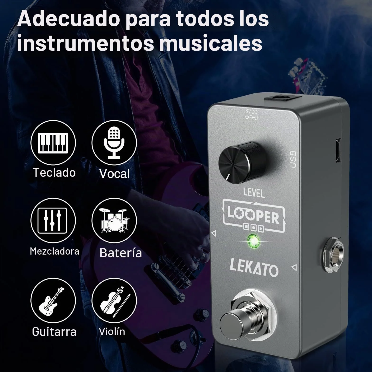 LEKATO Pedal de efectos Looper para guitarra, bajo y teclado, 5 minutos, grabación ilimitada de overdub