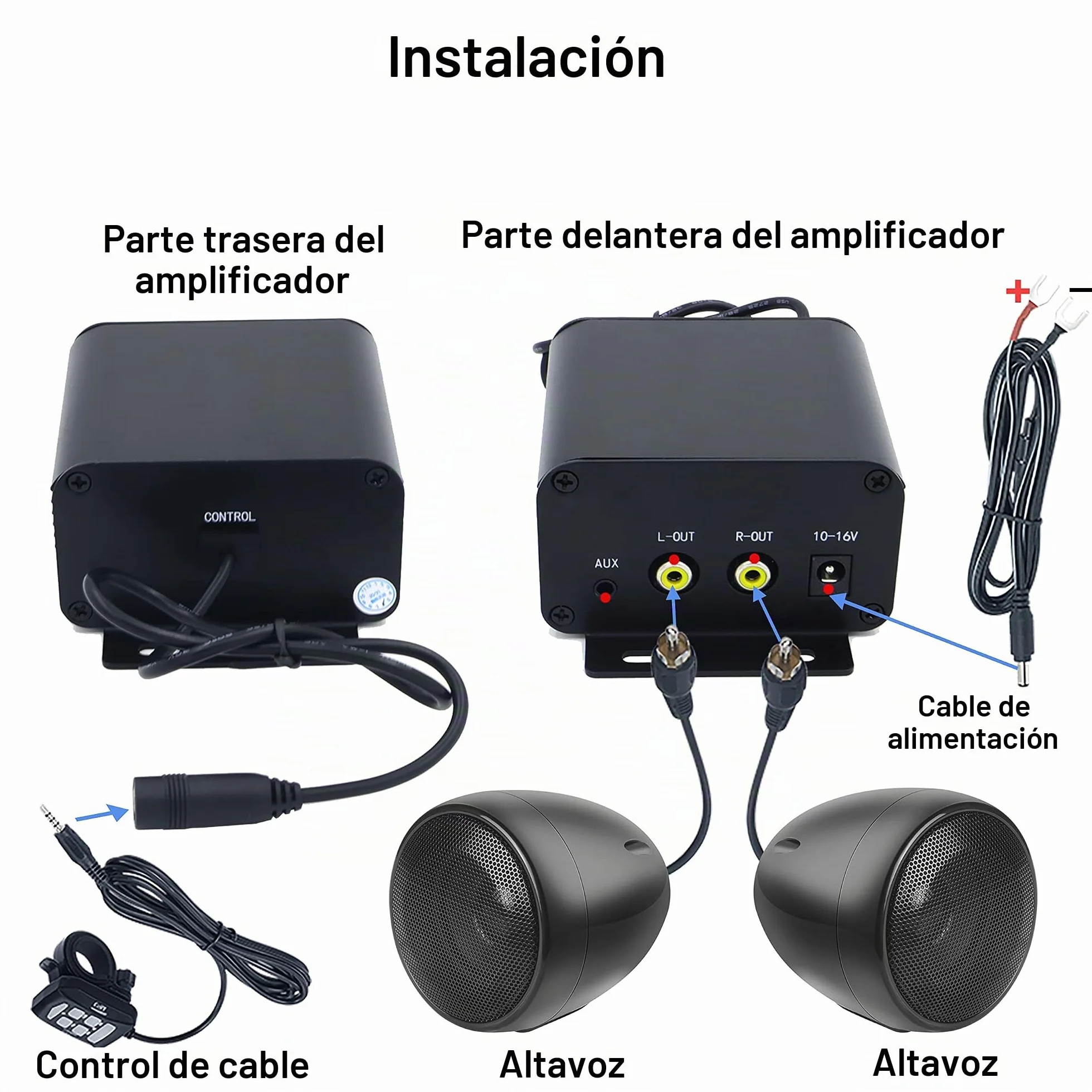 iMESTOU Amplificador de Motocicleta Sistema de Audio con AUX, MP3, Radio FM, 4 Pulgadas Rango Completo Impermeable Bluetooth Altavoces estéreo, Apto para Manillar de 1 a 1.5 Pulgadas, Motocicletas