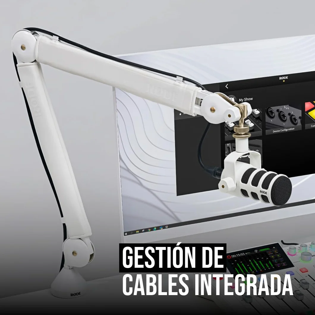Brazo de estudio profesional RØDE PSA1+ con amortiguación de resorte y gestión de cables (Blanco)