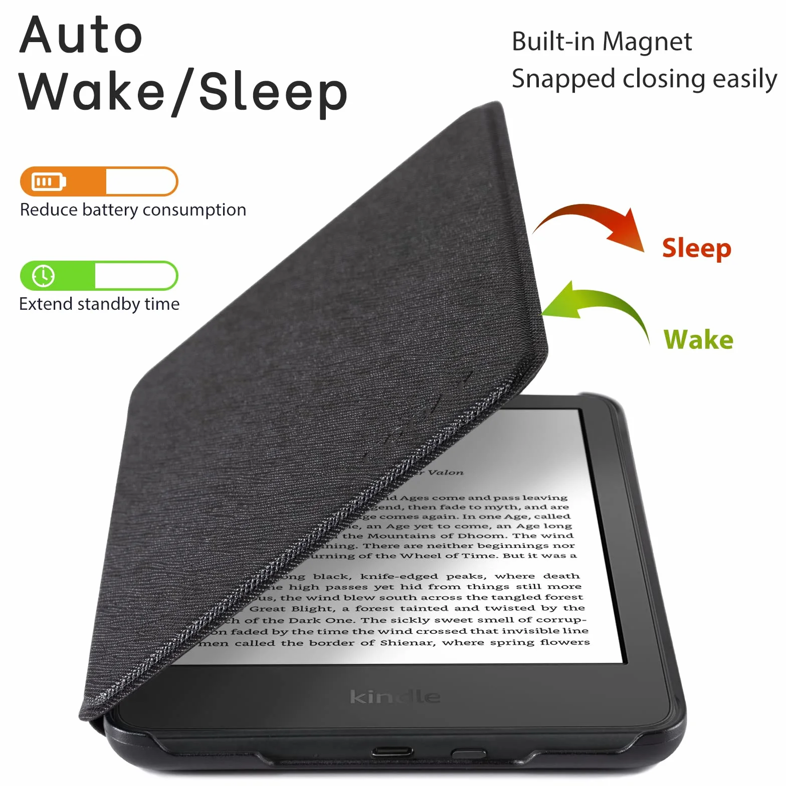 CoBak Funda para el Nuevo Kindle de 6" (11ª Generación), e-Reader 2024 y 2022, Funda Protectora Ligera con Función de Suspensión/Activación Automática (Smart Cover), Negro