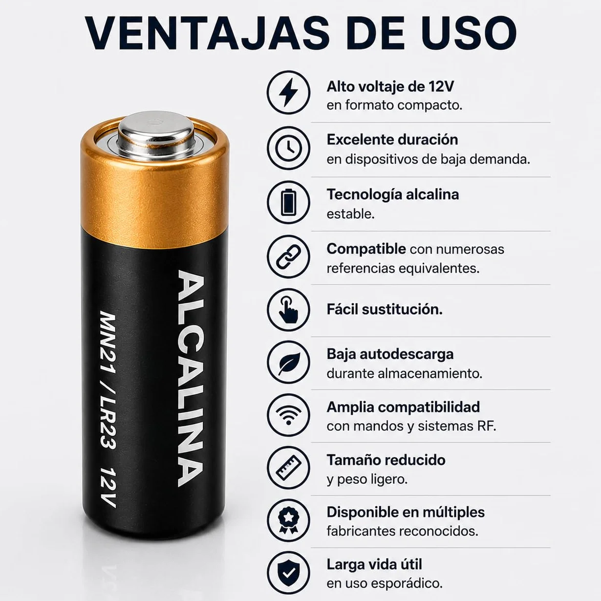 Pilas alcalinas MN21 A23 23A V23GA LRV08 8LR932 12V 2 Unidades