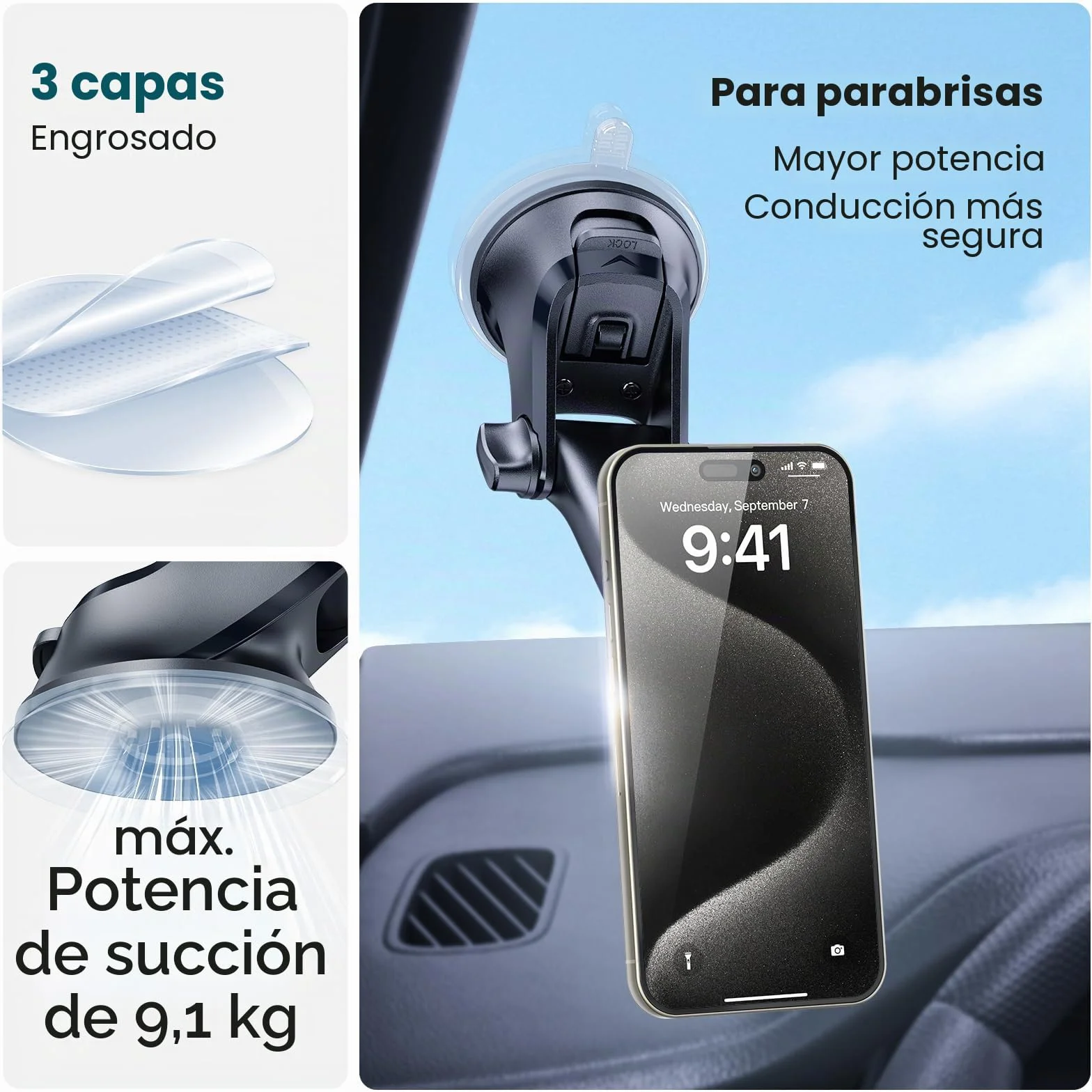 APPS2Car Soporte Magnético Universal para Teléfono Coche, Ventosa Parabrisas Salpicadero Ajustable, 6 Imanes Fuertes